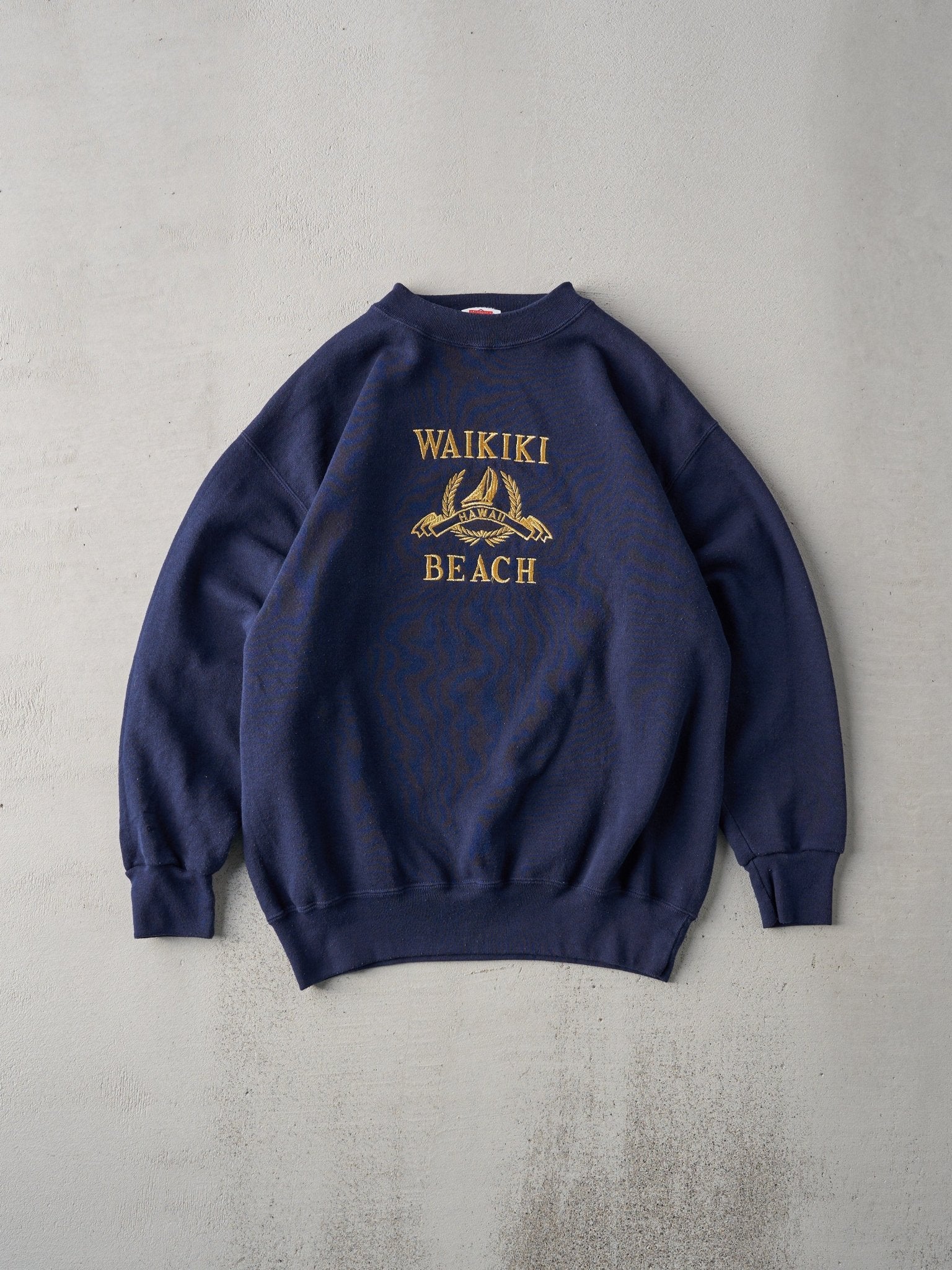 Vintage 90s Navy Waikiki Beach Embroidered Crewneck (L)