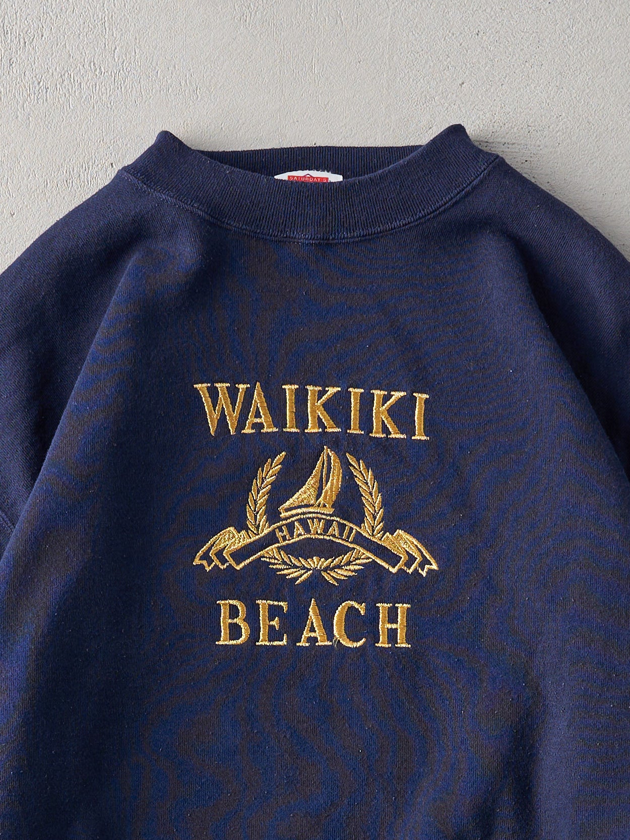 Vintage 90s Navy Waikiki Beach Embroidered Crewneck (L)
