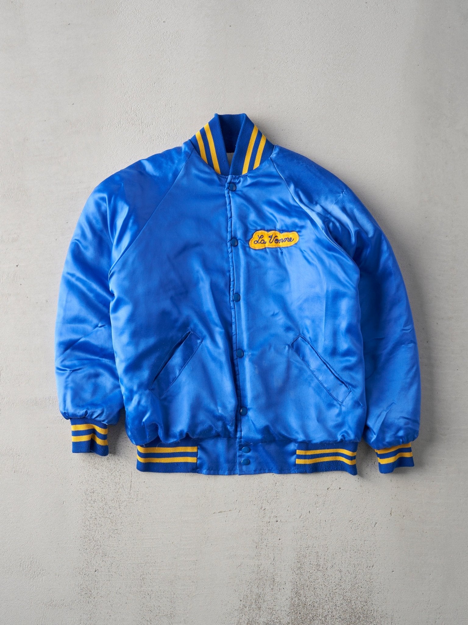 Vintage 70s Blue Maple Manor Satin Chain Stitched Bomber Jacket (M/L)