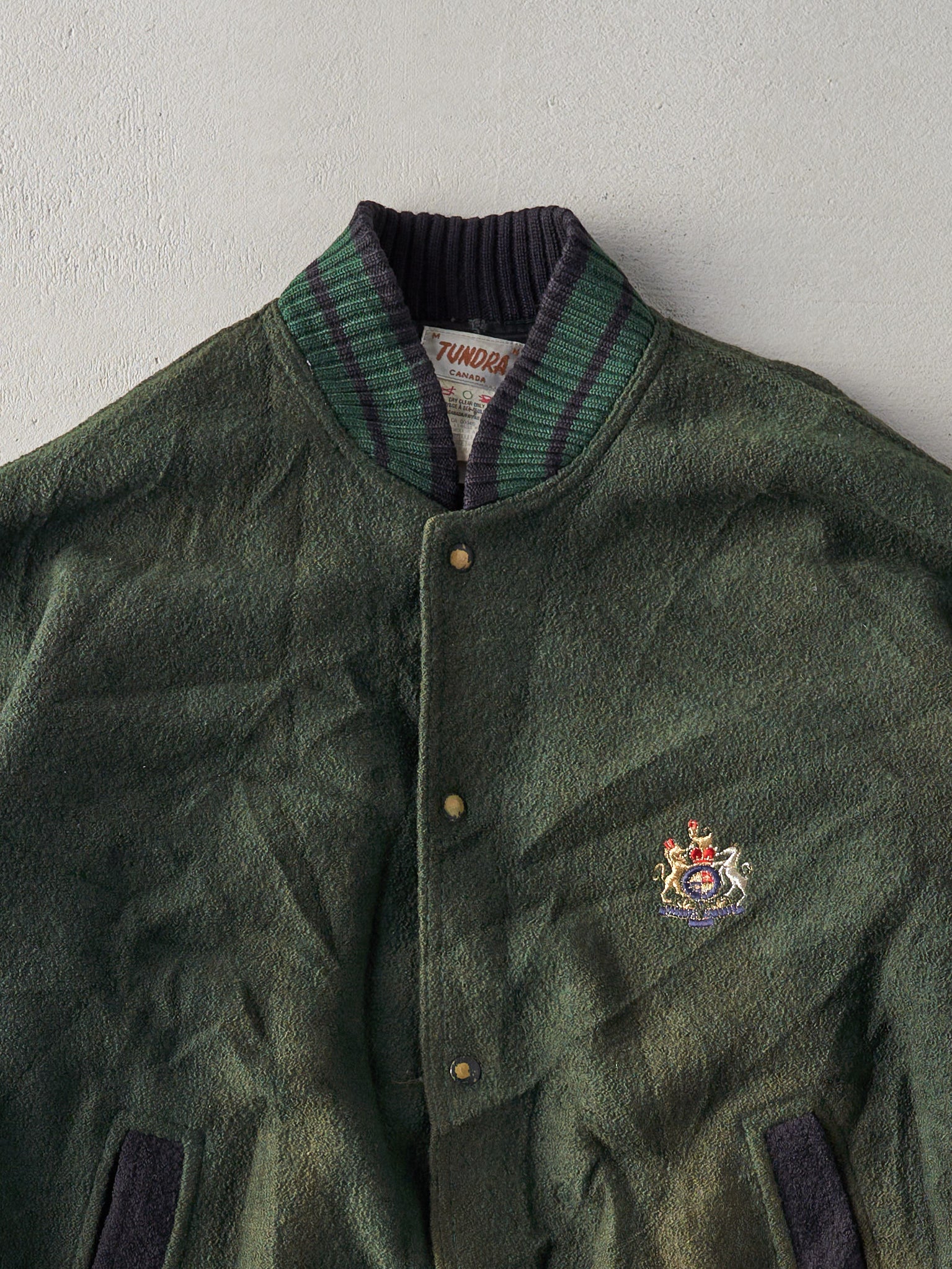 Vintage 90s Forest Green/Black Wool Varsity Jacket (L)