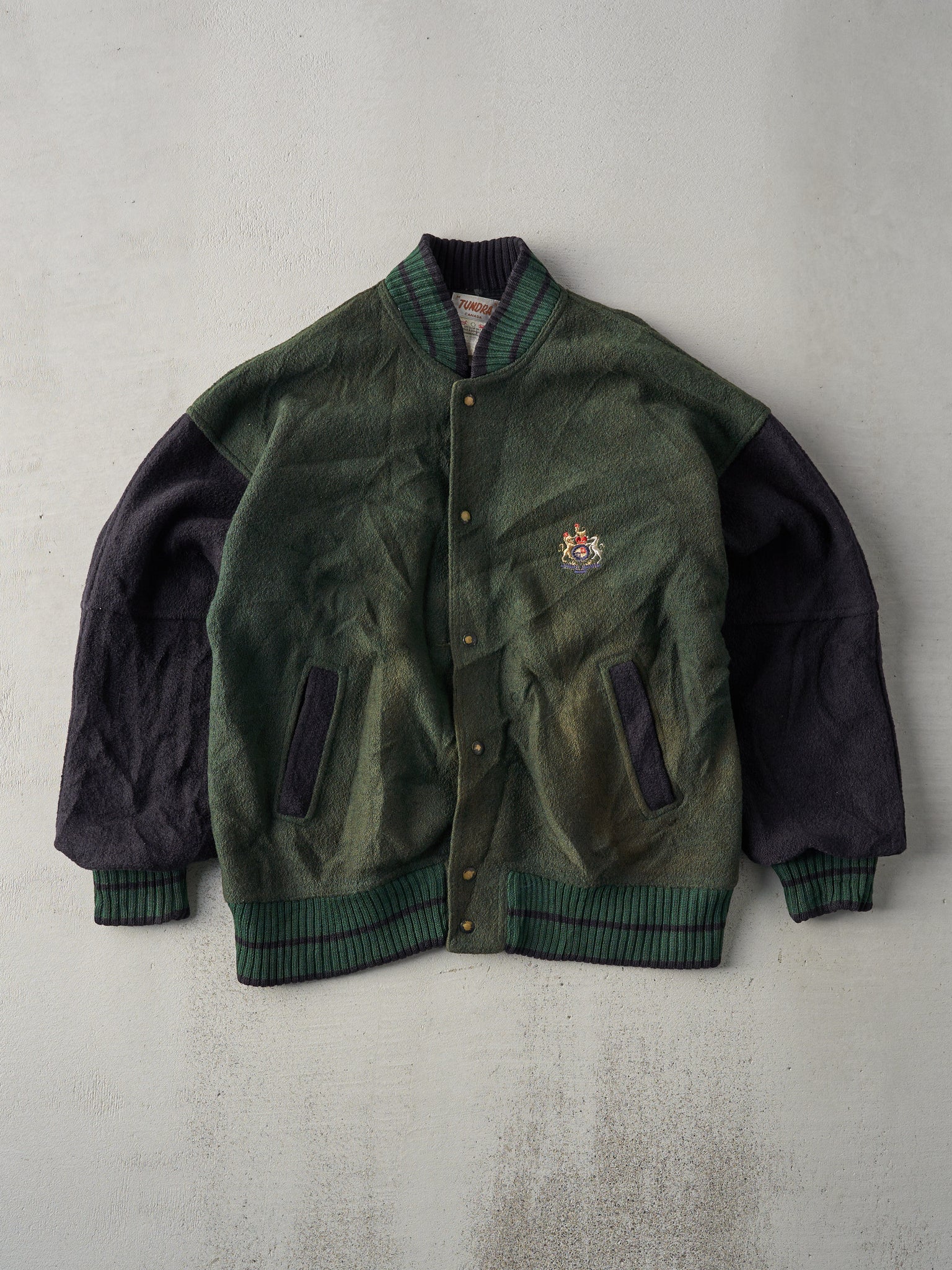 Vintage 90s Forest Green/Black Wool Varsity Jacket (L)