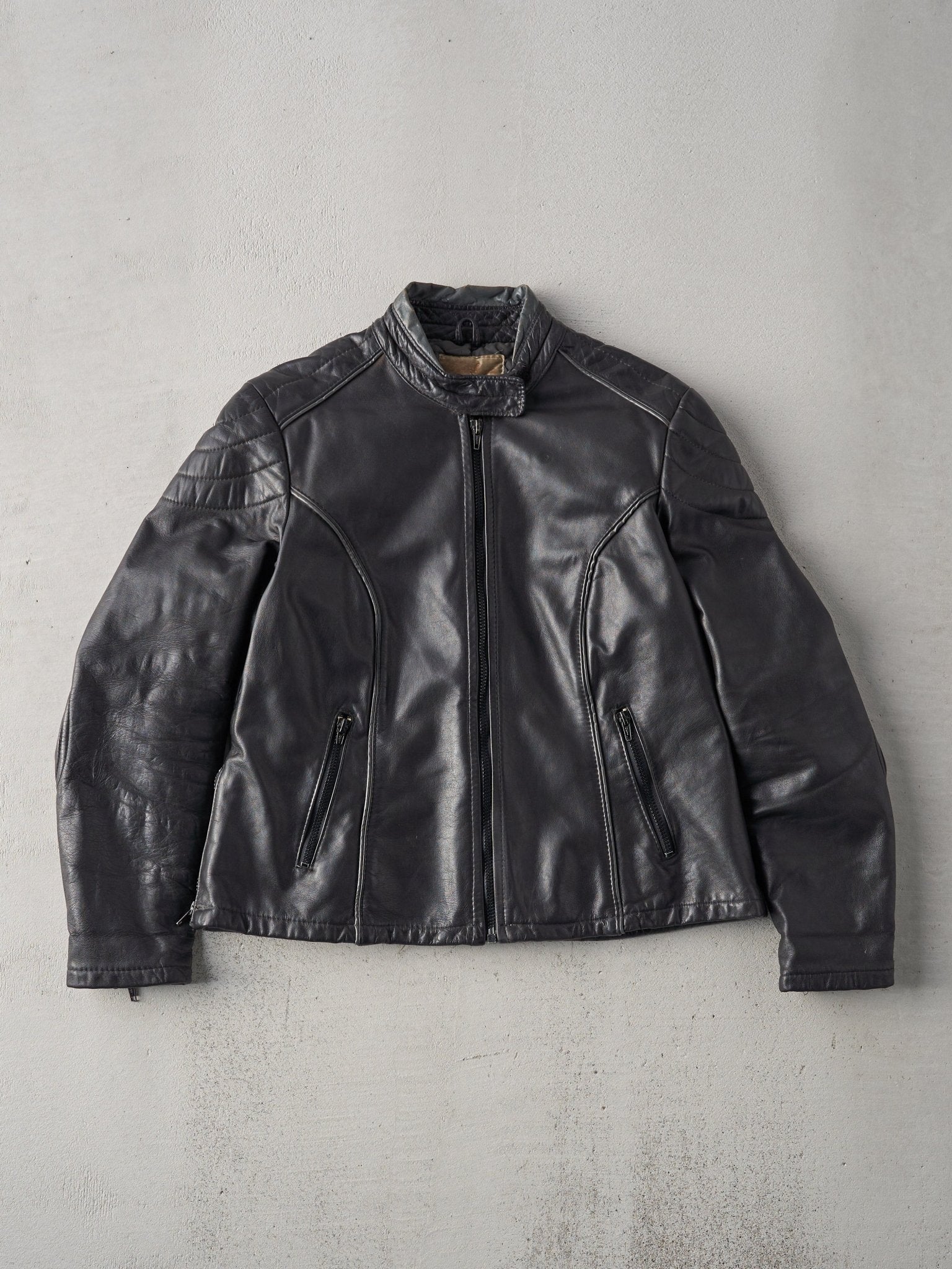 Vintage 90s Black Leather Biker Jacket (S)