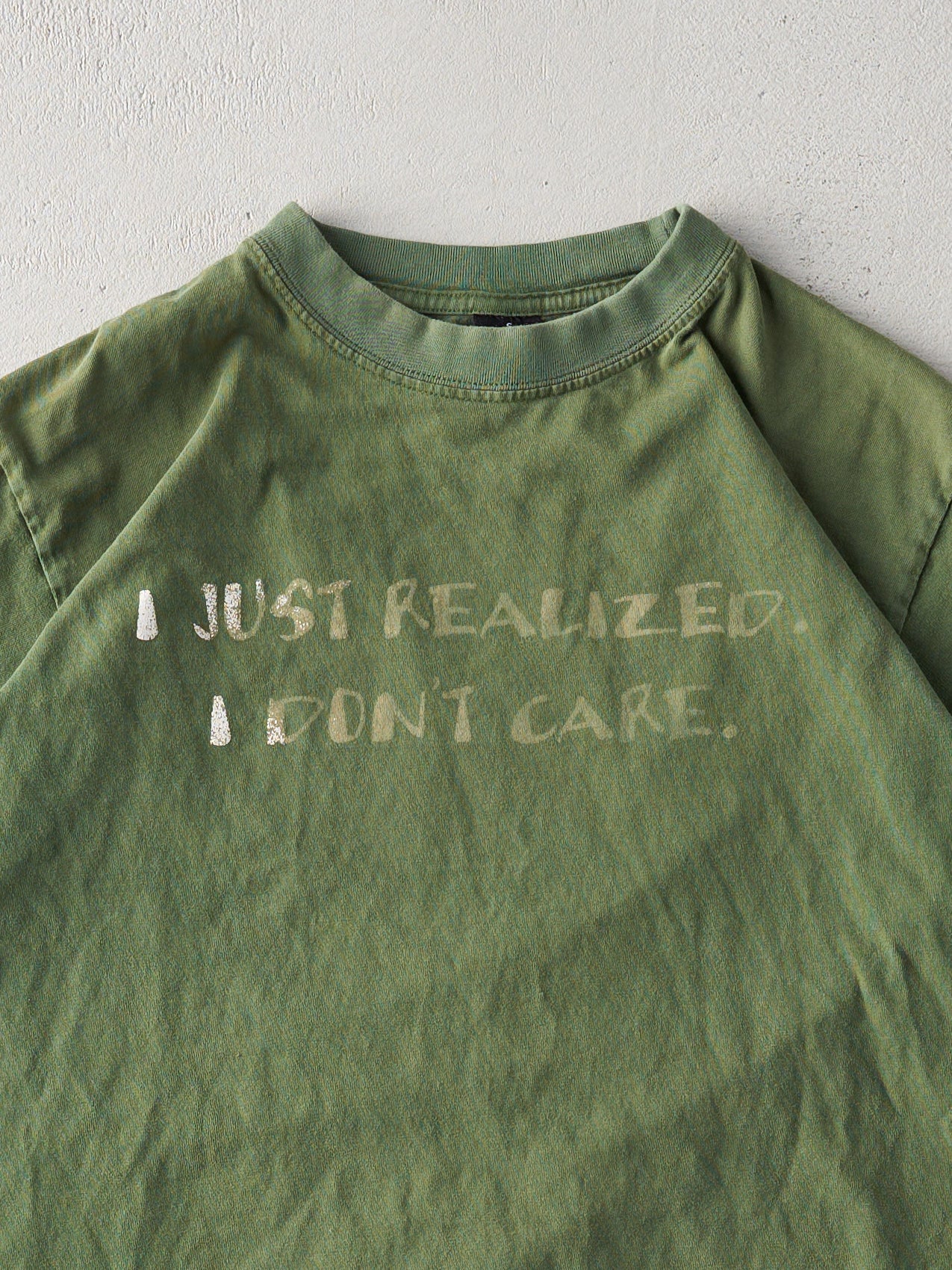 Vintage Olive Green "I Just Realized I Don't Care" Tee (S/M)