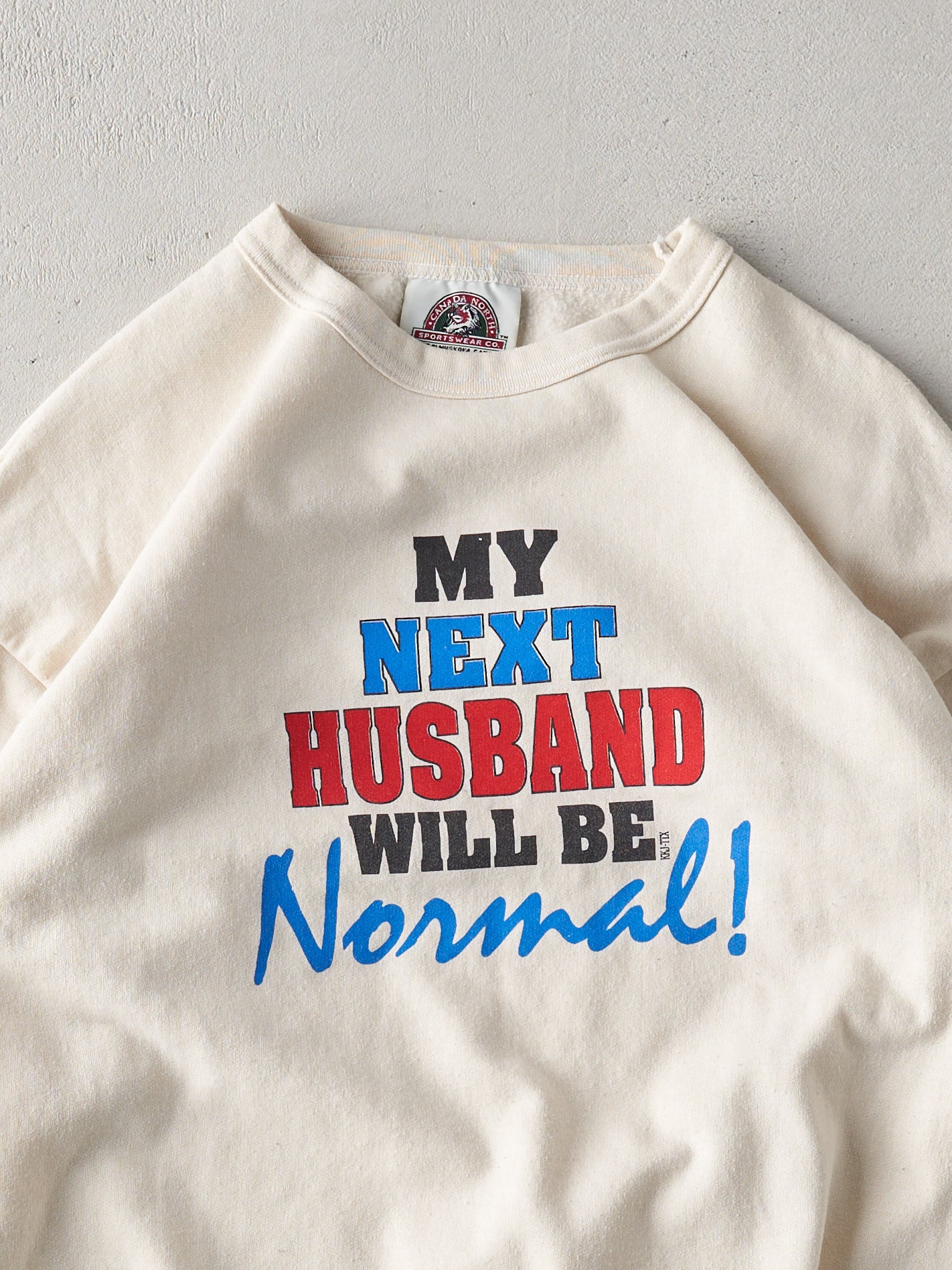 Vintage 90s Natural Beige "My Next Husband" Crewneck (L)