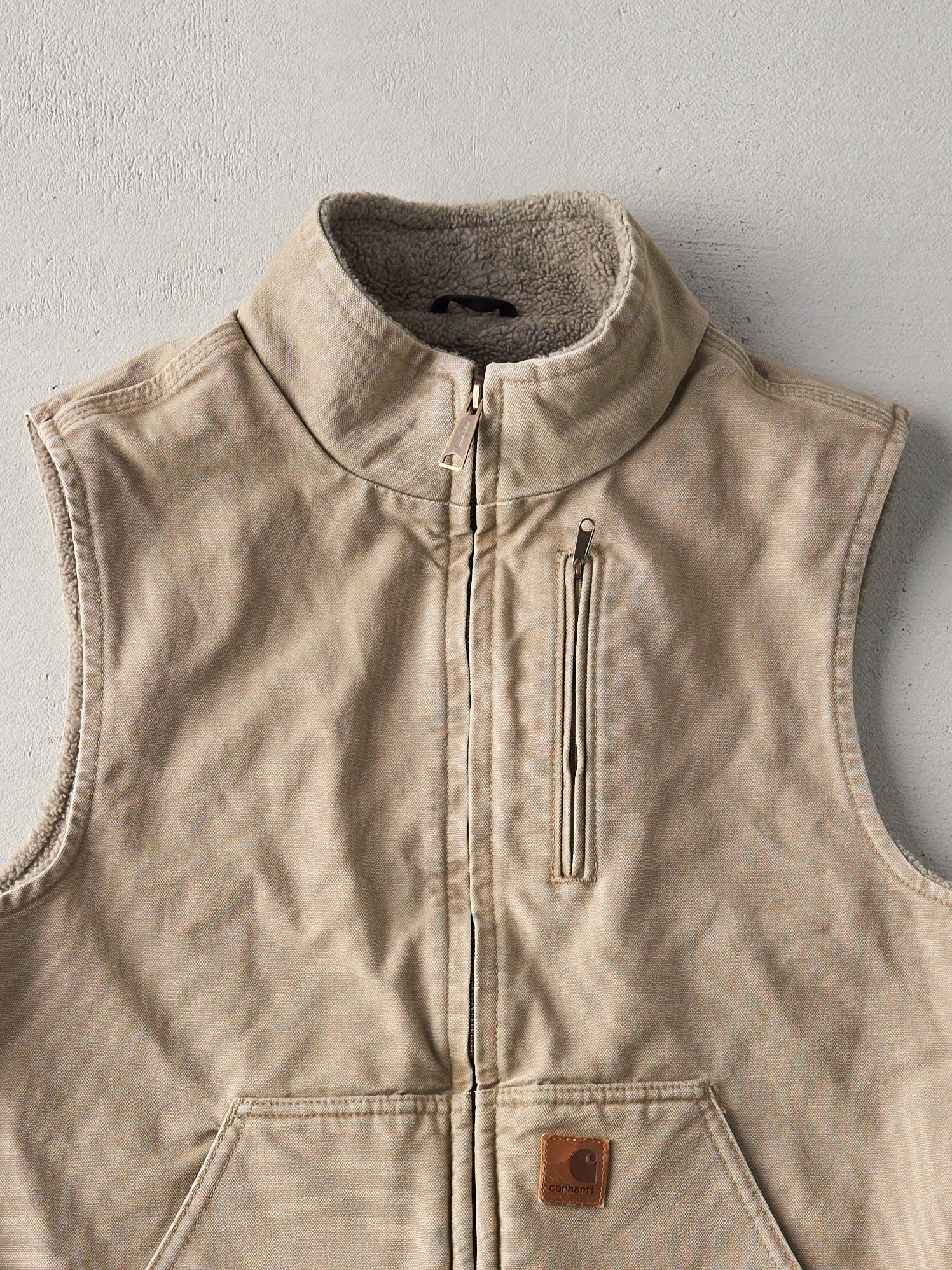 Vintage 90s Beige Carhartt Sherpa Lined Vest (M)