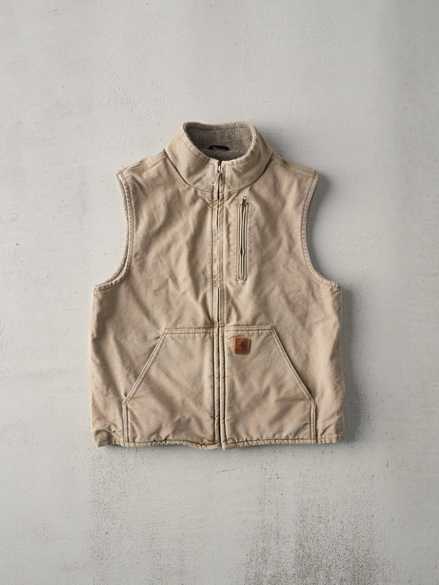 Vintage 90s Beige Carhartt Sherpa Lined Vest (M)