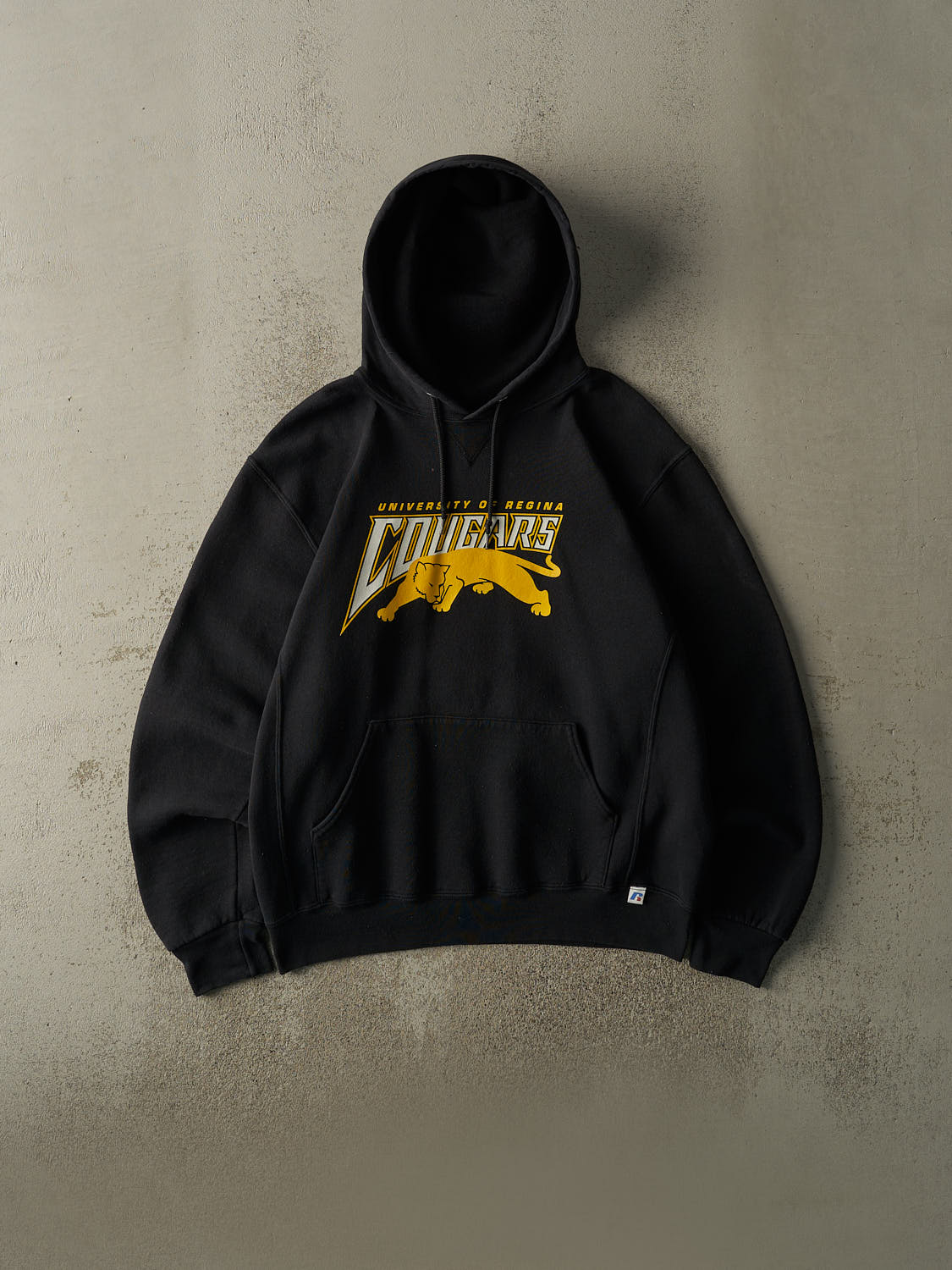 Vintage Y2K Black University of Regina Cougars Russell Athletic Hoodie (L/XL)