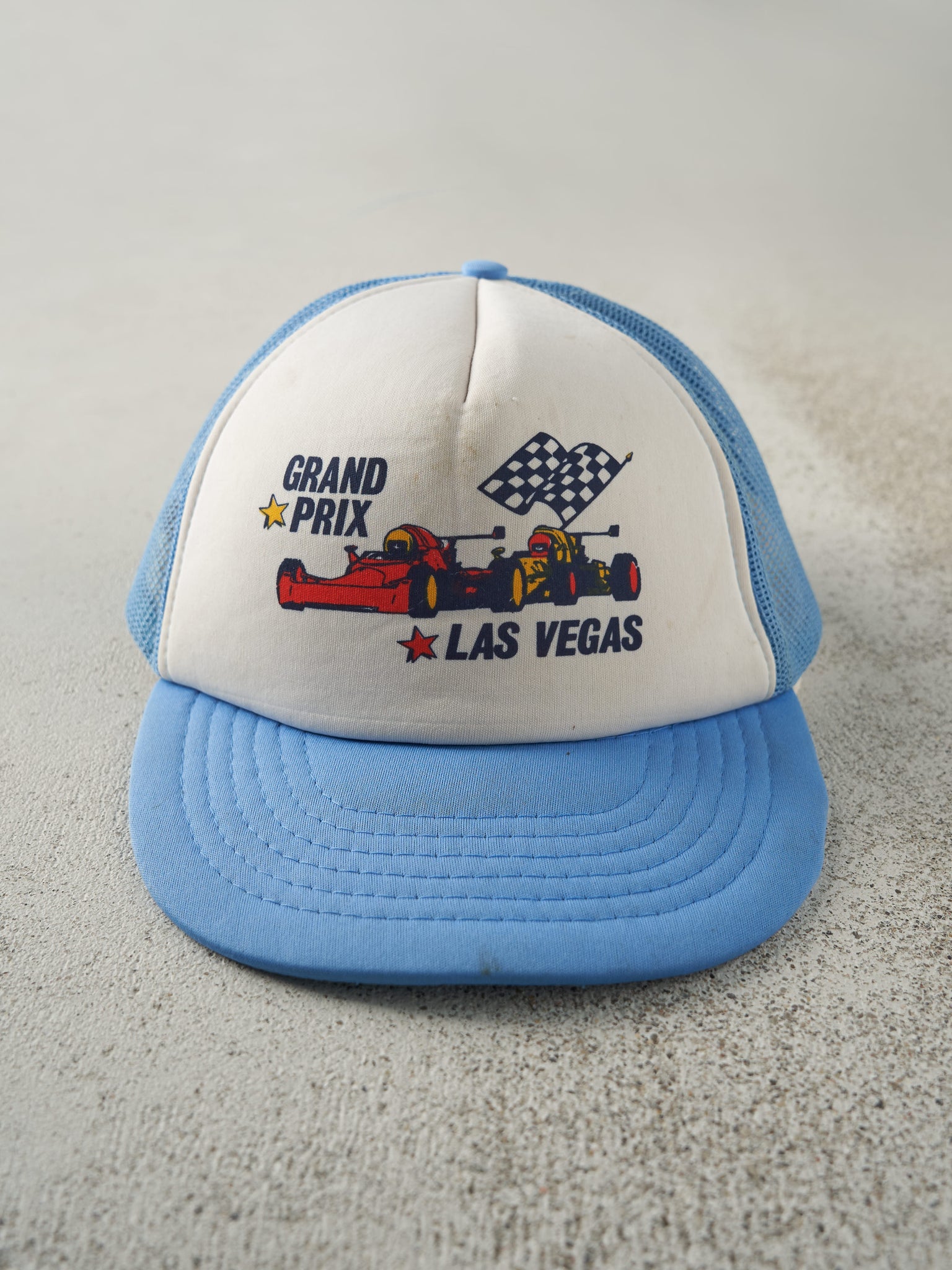 Vintage 80s Blue & White Las Vegas Grand Prix Foam Trucker Hat