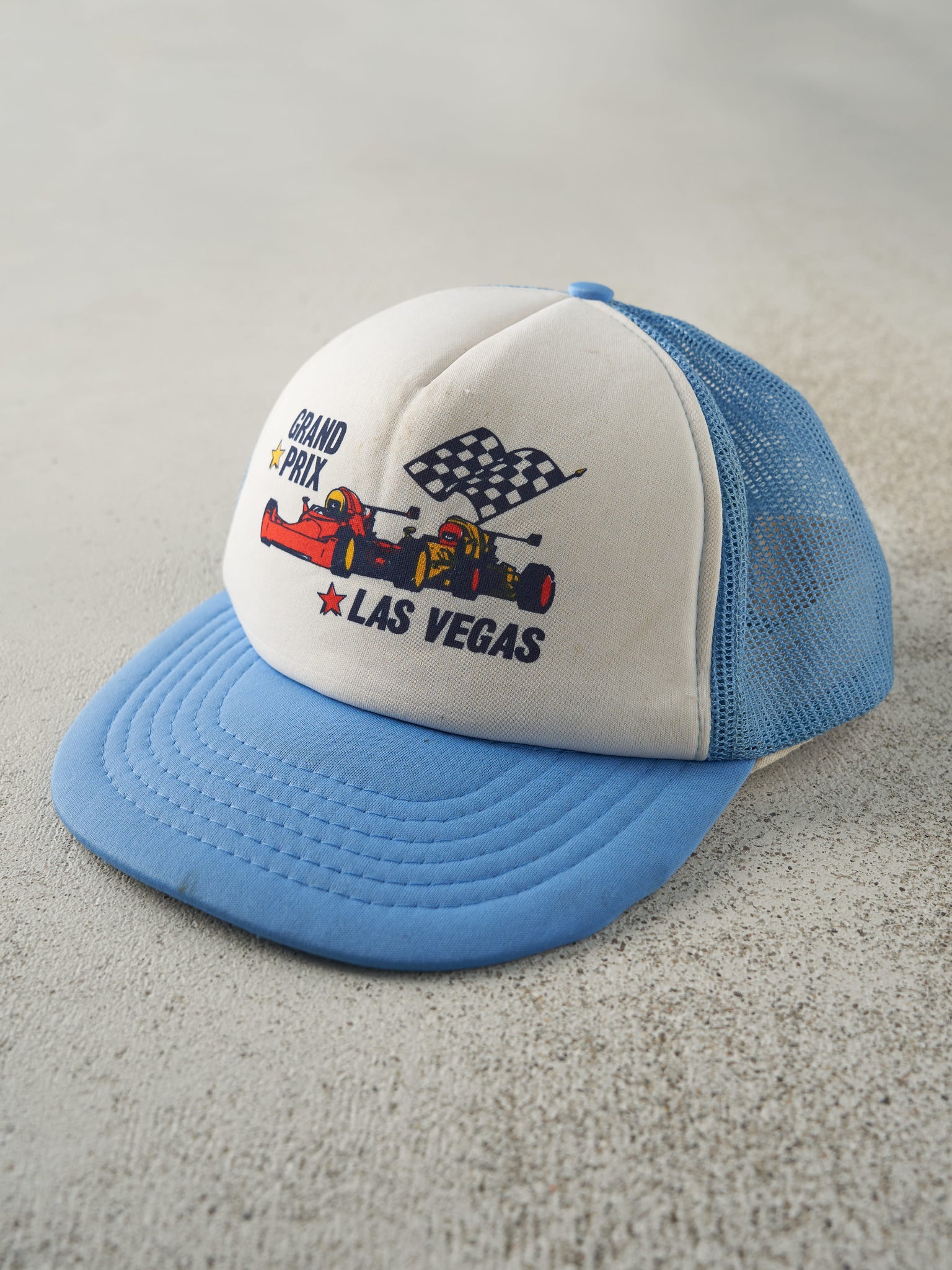 Vintage 80s Blue & White Las Vegas Grand Prix Foam Trucker Hat