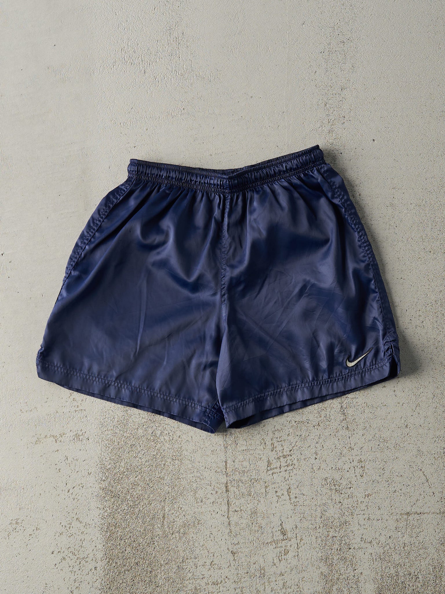 Vintage 90s Navy Blue Nike Embroidered Nylon Shorts (24x5.5)