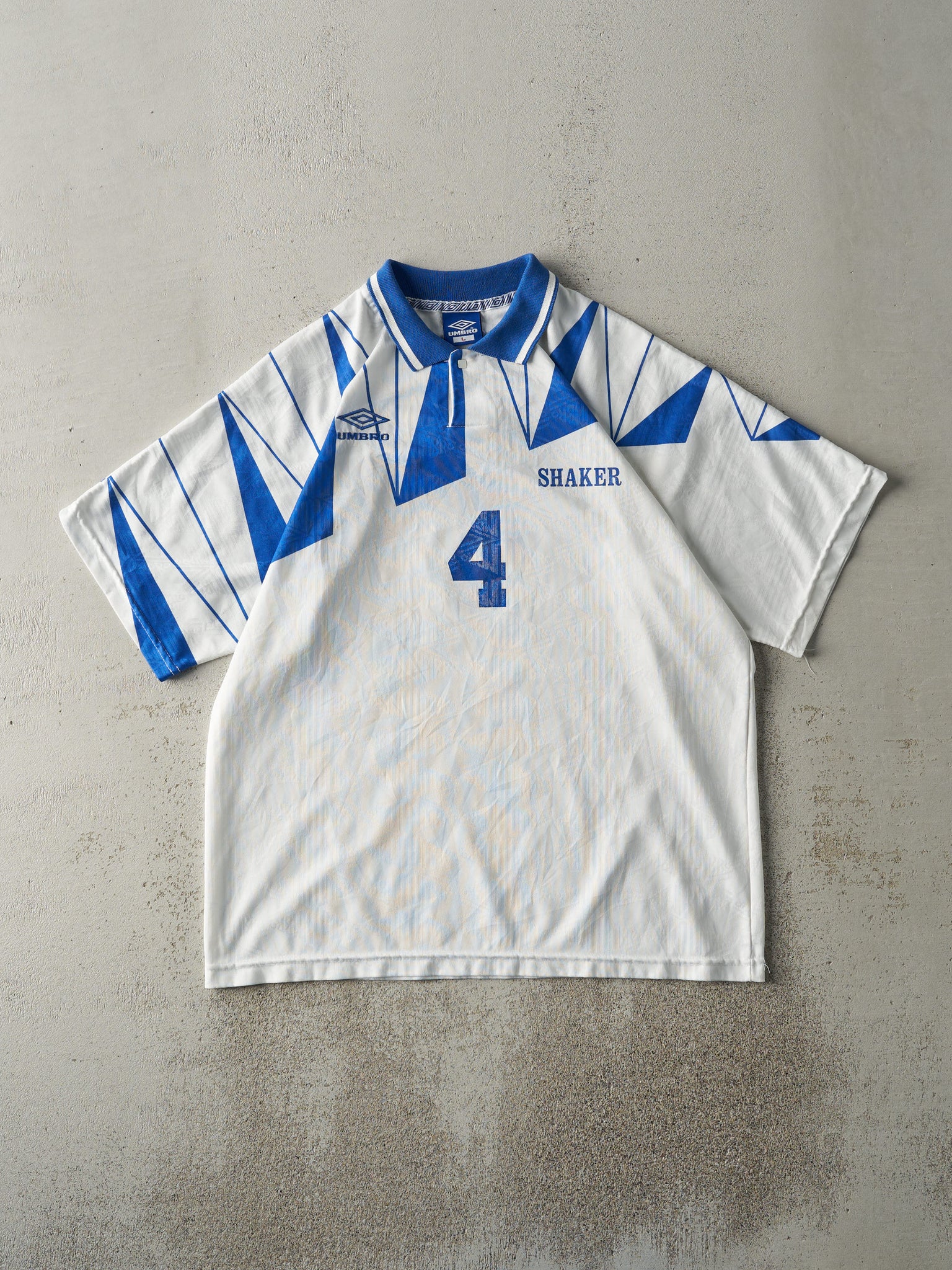 Vintage 90s White & Blue Umbro Soccer Jersey (M/L)