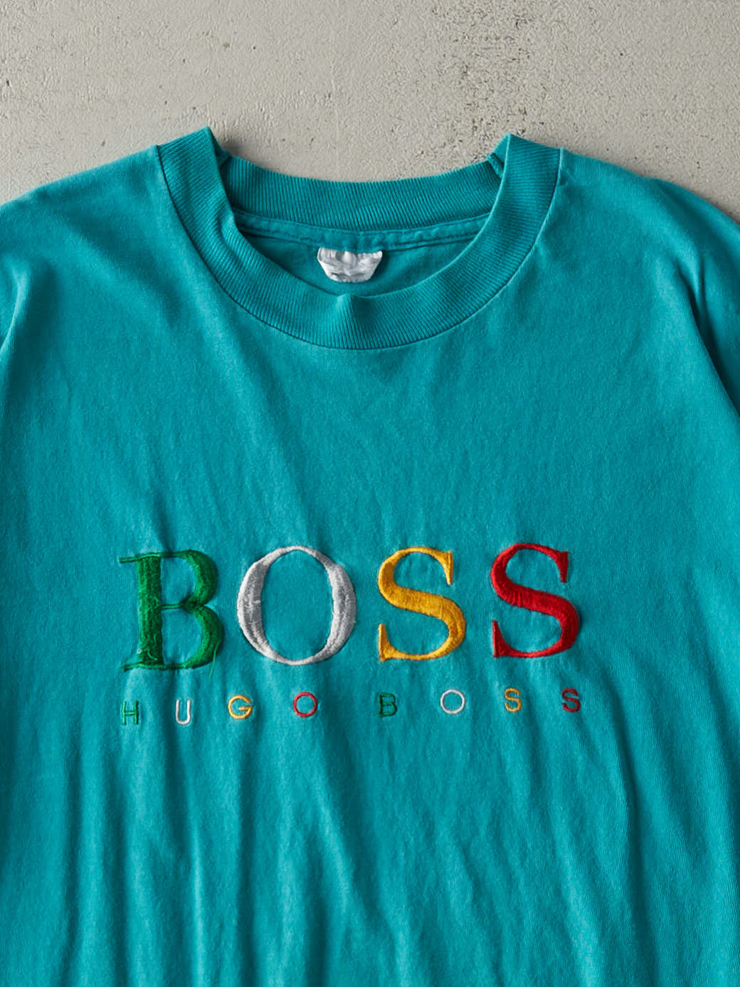 Vintage 90s Teal Hugo Boss Embroidered Single Stitch Tee (L)