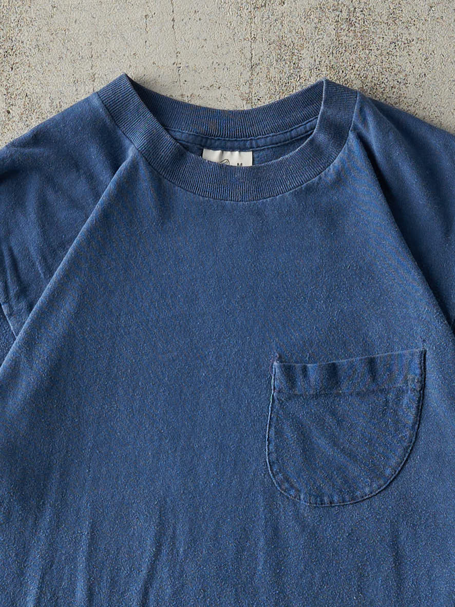 Vintage 80s Navy Blue Single Stitch Pocket Tee (XS/S)