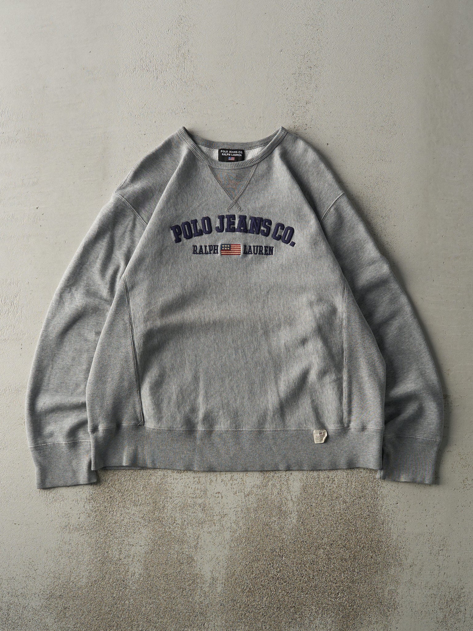 Vintage Y2K Grey Embroidered Polo Jeans Co Crewneck (L/XL)