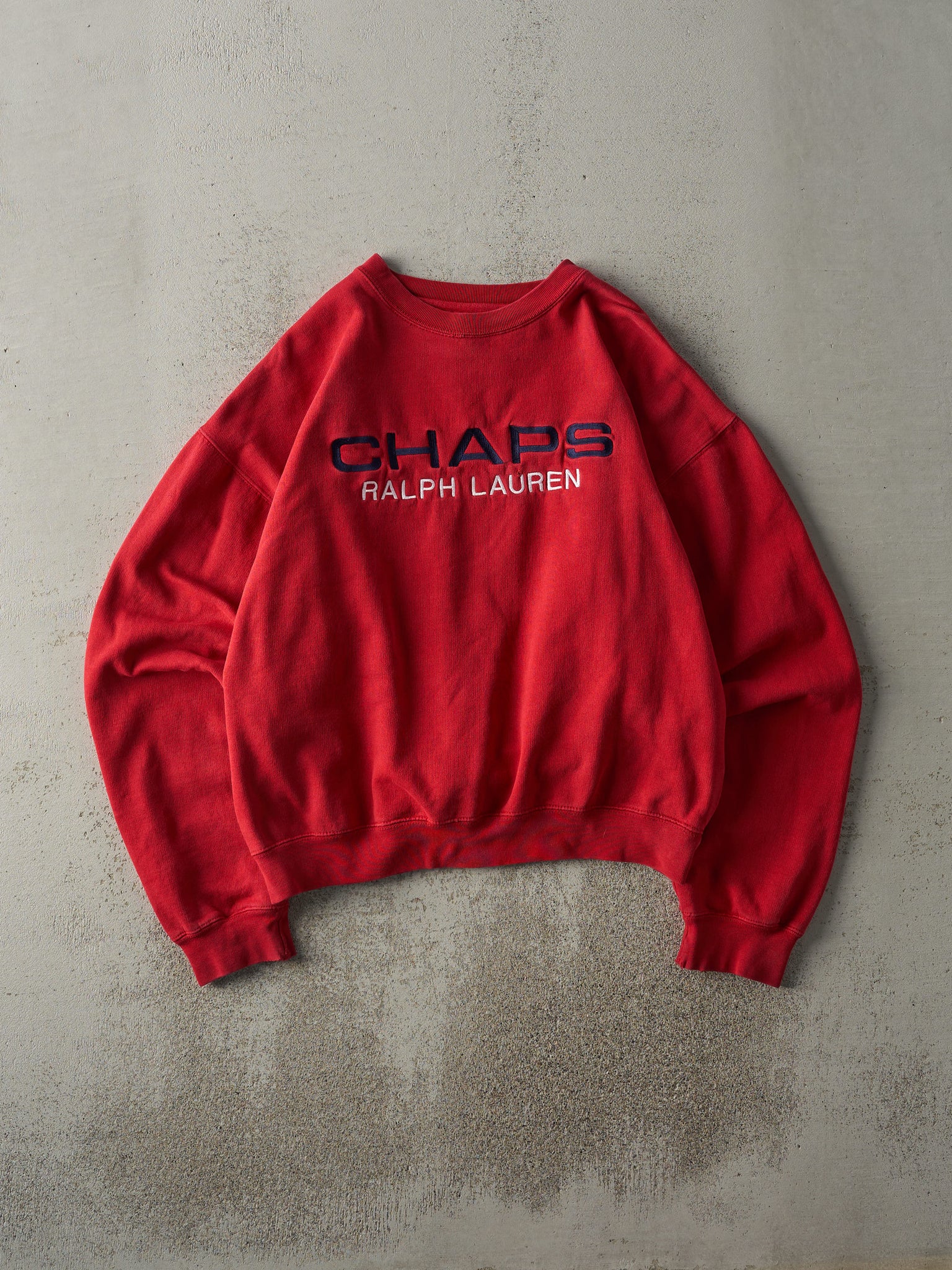 Vintage Y2K Red Chaps Ralph Lauren Embroidered Boxy Crewneck (M)