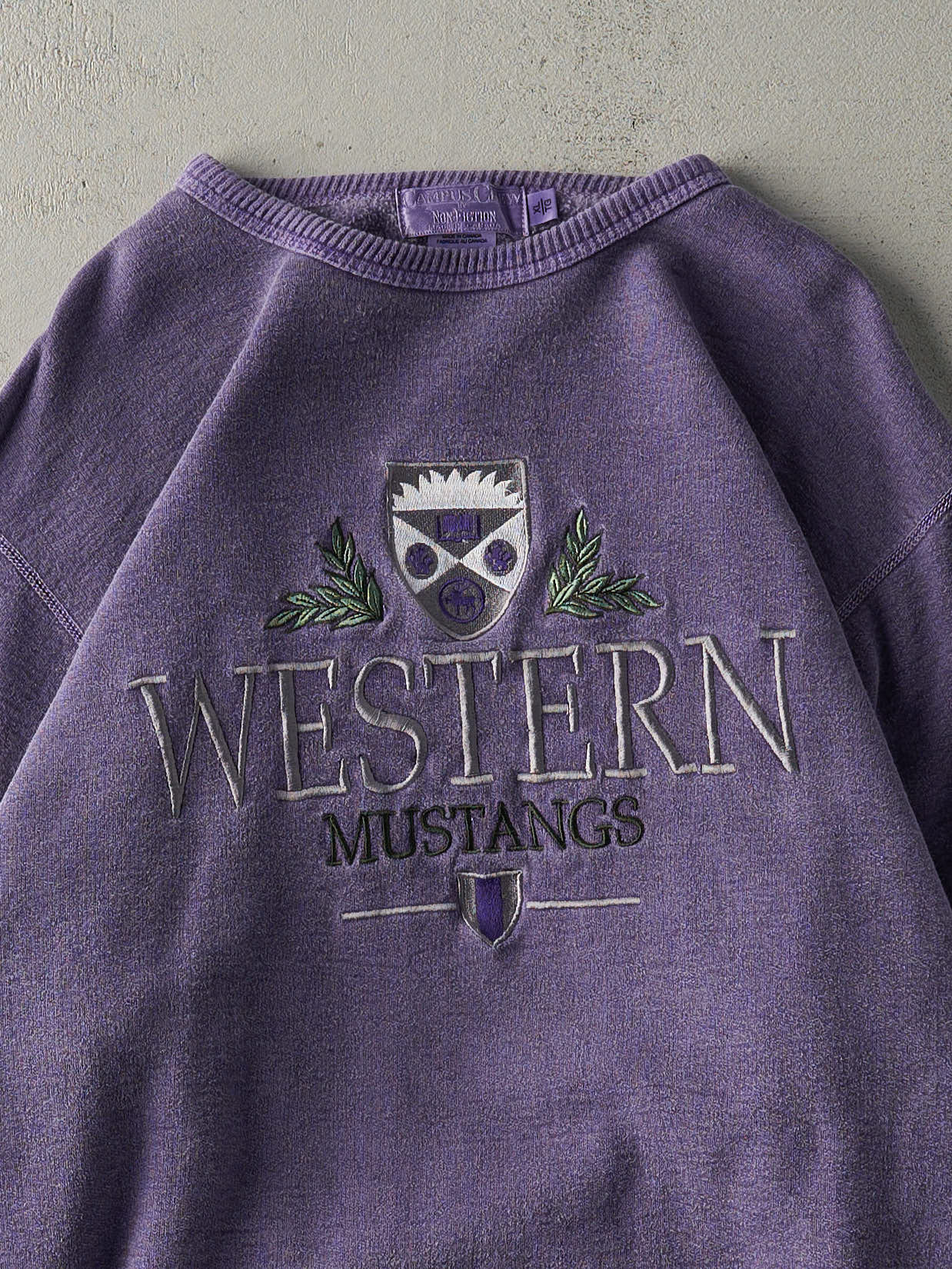 Vintage 90s Washed Purple Western Mustangs Embroidered Crewneck (XL)