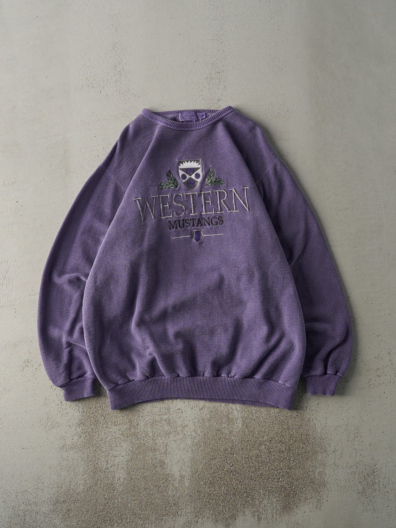 Vintage 90s Washed Purple Western Mustangs Embroidered Crewneck (XL)