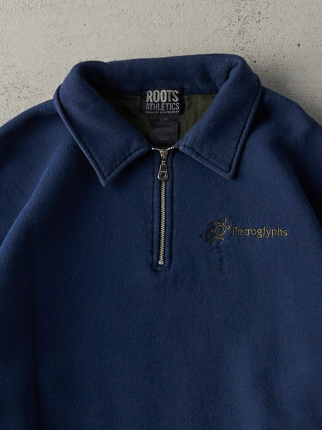 Vintage Y2K Navy Blue & Green Roots Quarter Zip Boxy Sweatshirt (L)