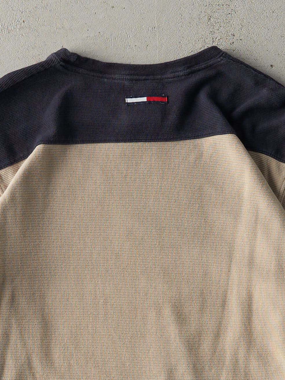 Vintage Y2K Beige & Navy Tommy Jeans Thermal Long Sleeve (M/L)