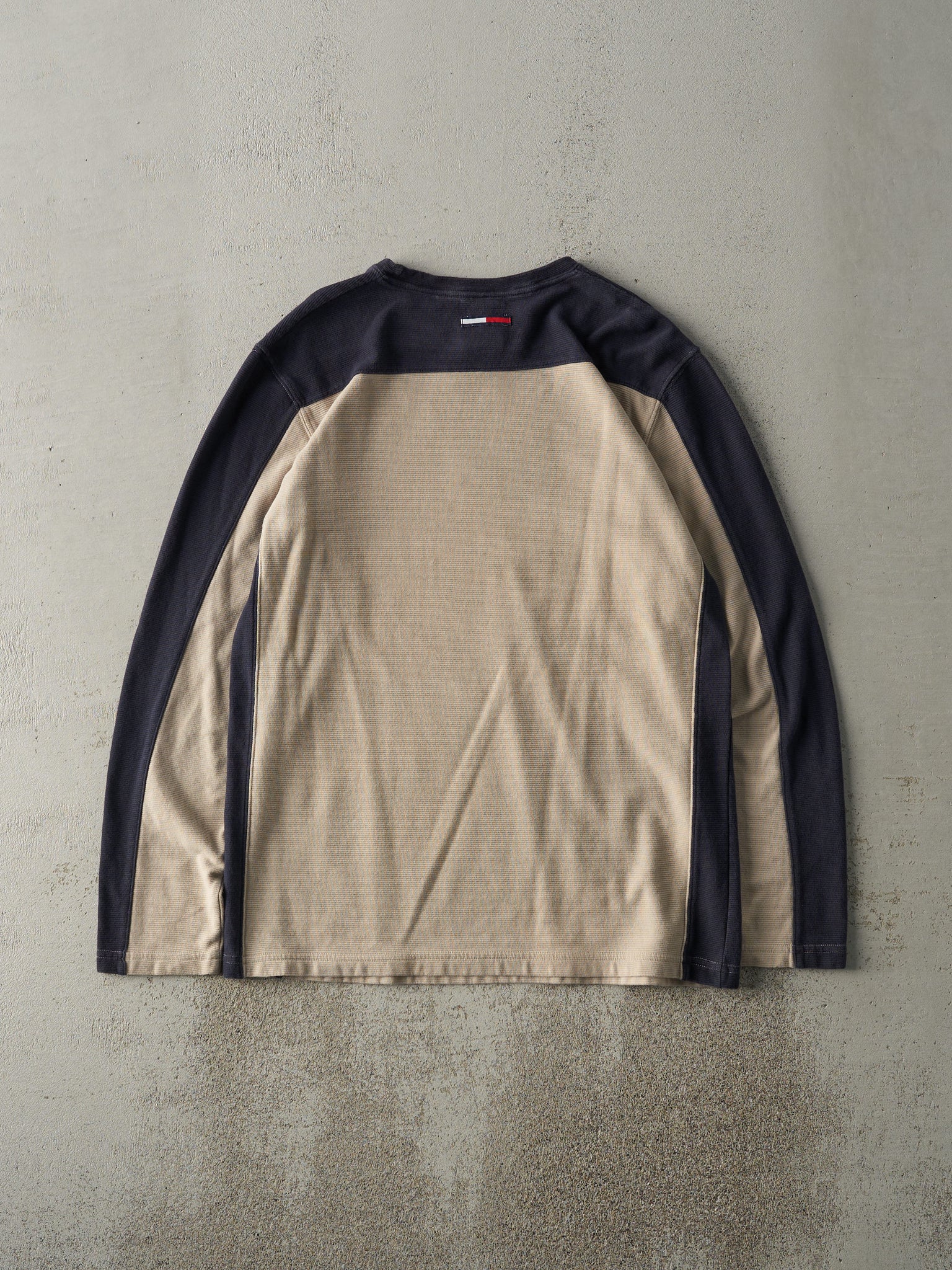 Vintage Y2K Beige & Navy Tommy Jeans Thermal Long Sleeve (M/L)