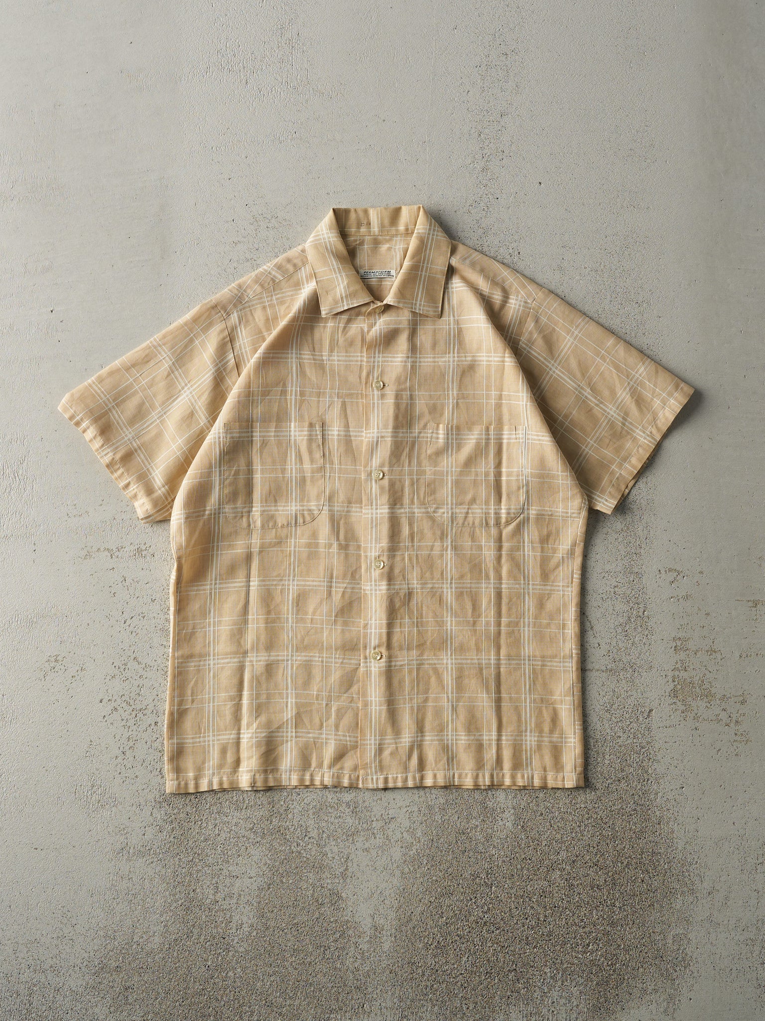 Vintage 80s Beige Short Sleeve Button Up (S/M)