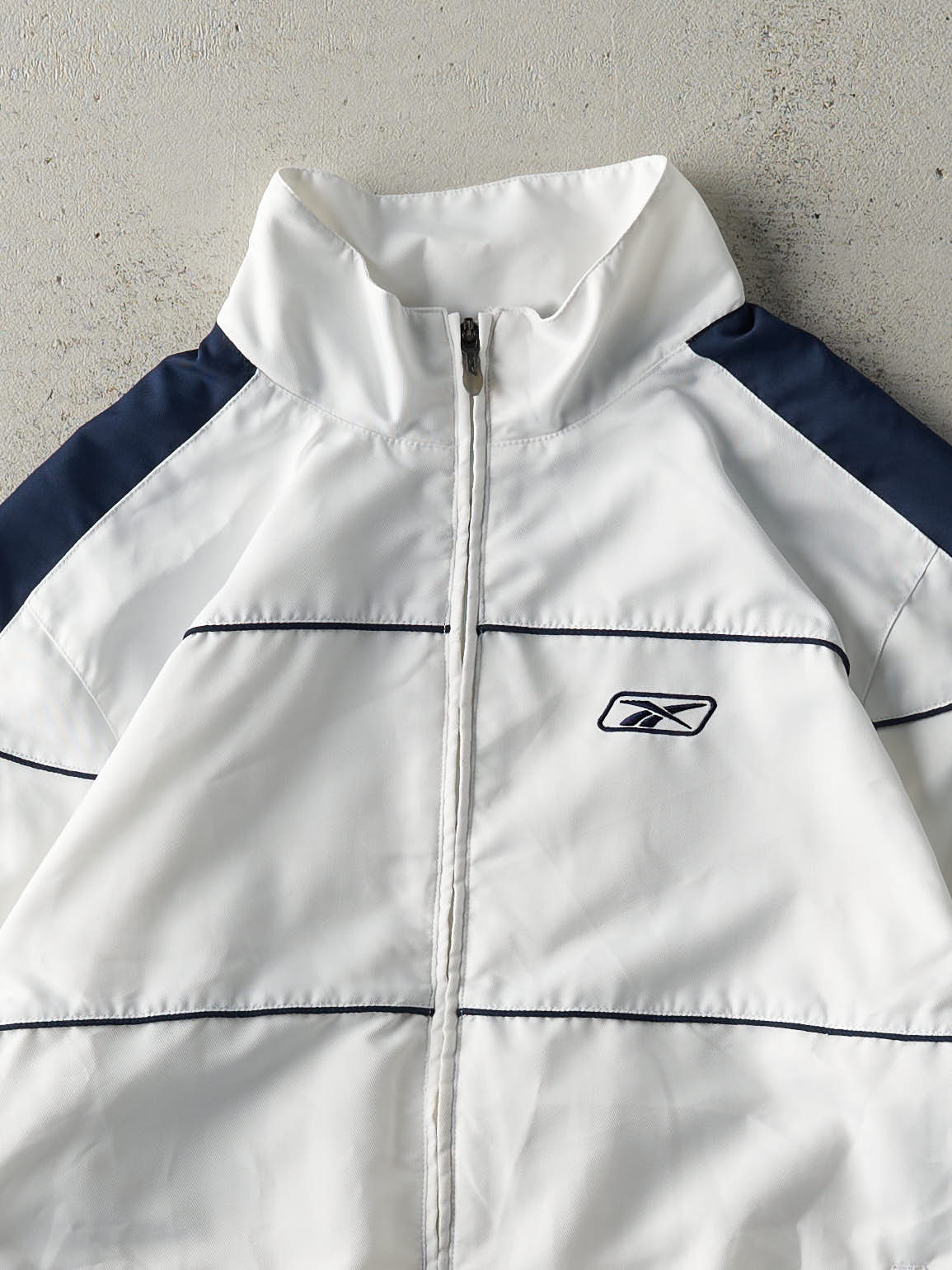 Vintage Y2K White & Navy Blue Reebok Track Jacket (S)