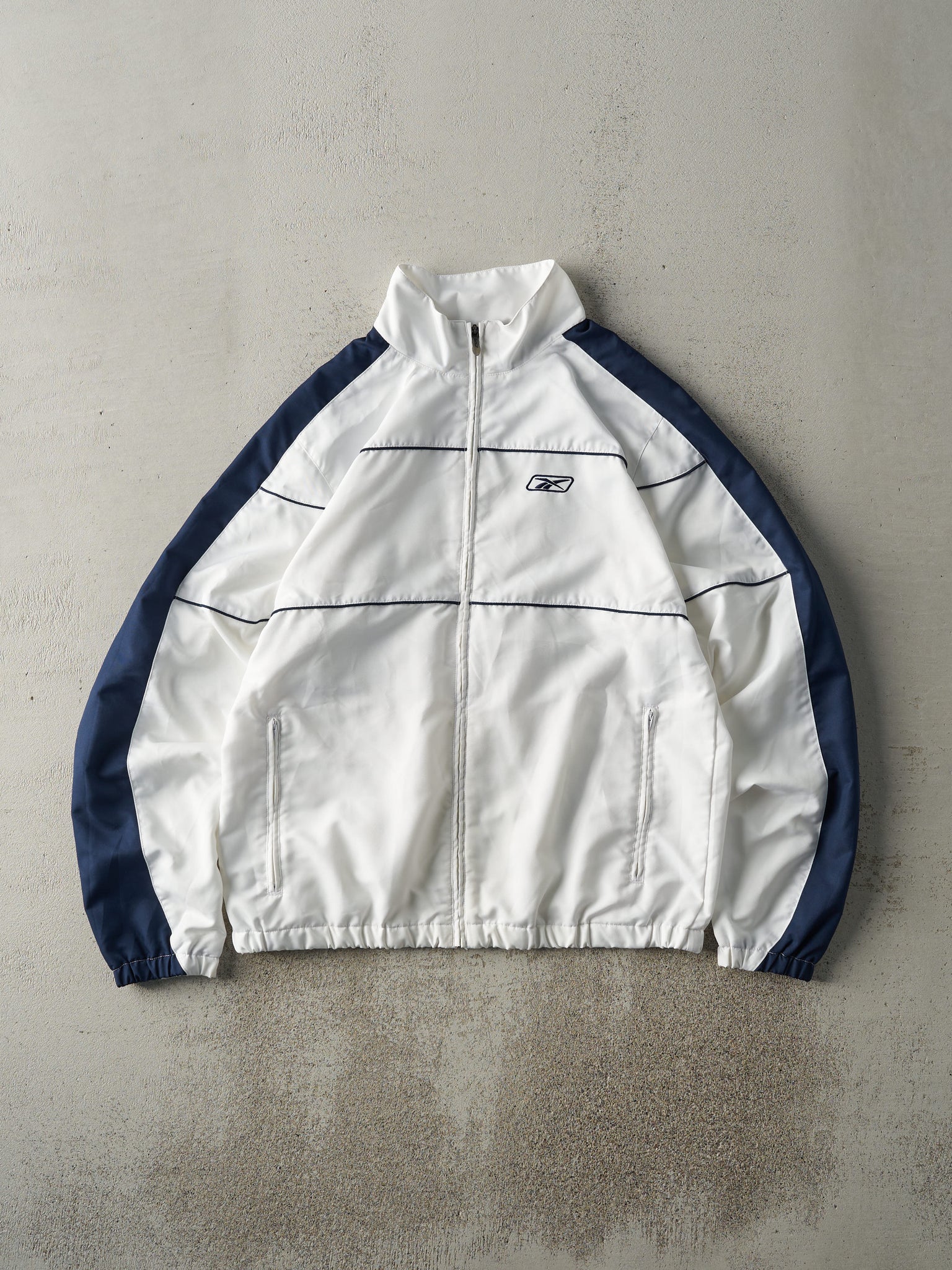 Vintage Y2K White & Navy Blue Reebok Track Jacket (S)