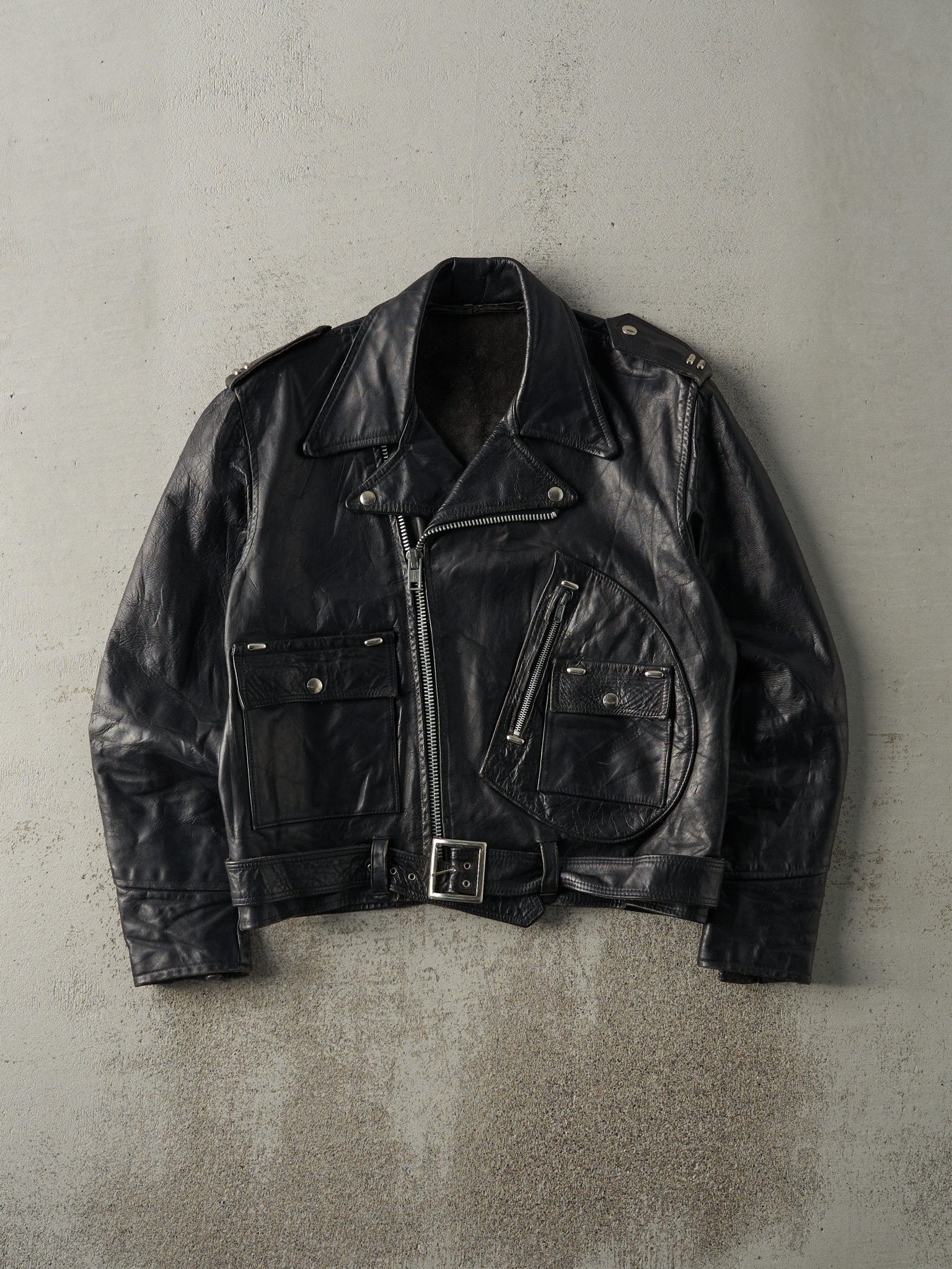 Vintage 80s Black Biker Leather Jacket (M)