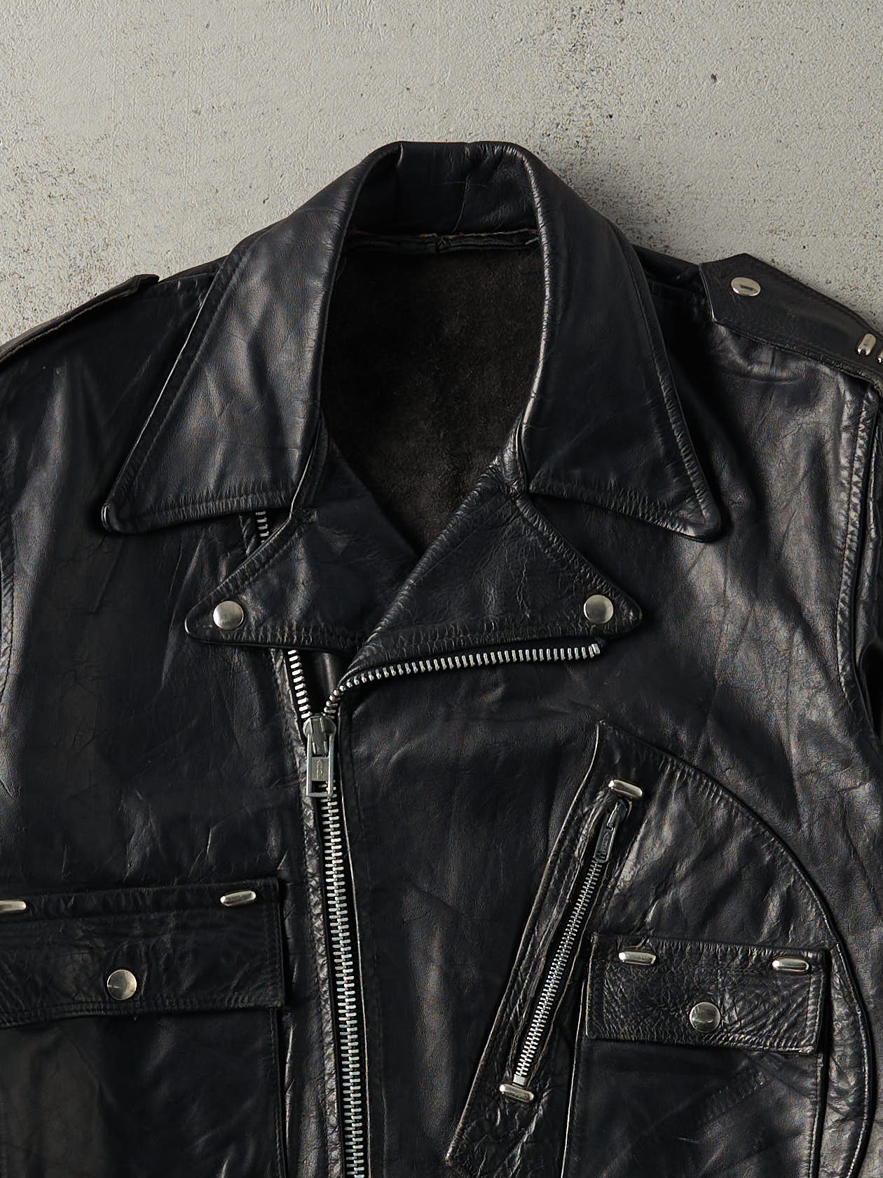 Vintage 80s Black Biker Leather Jacket (M)