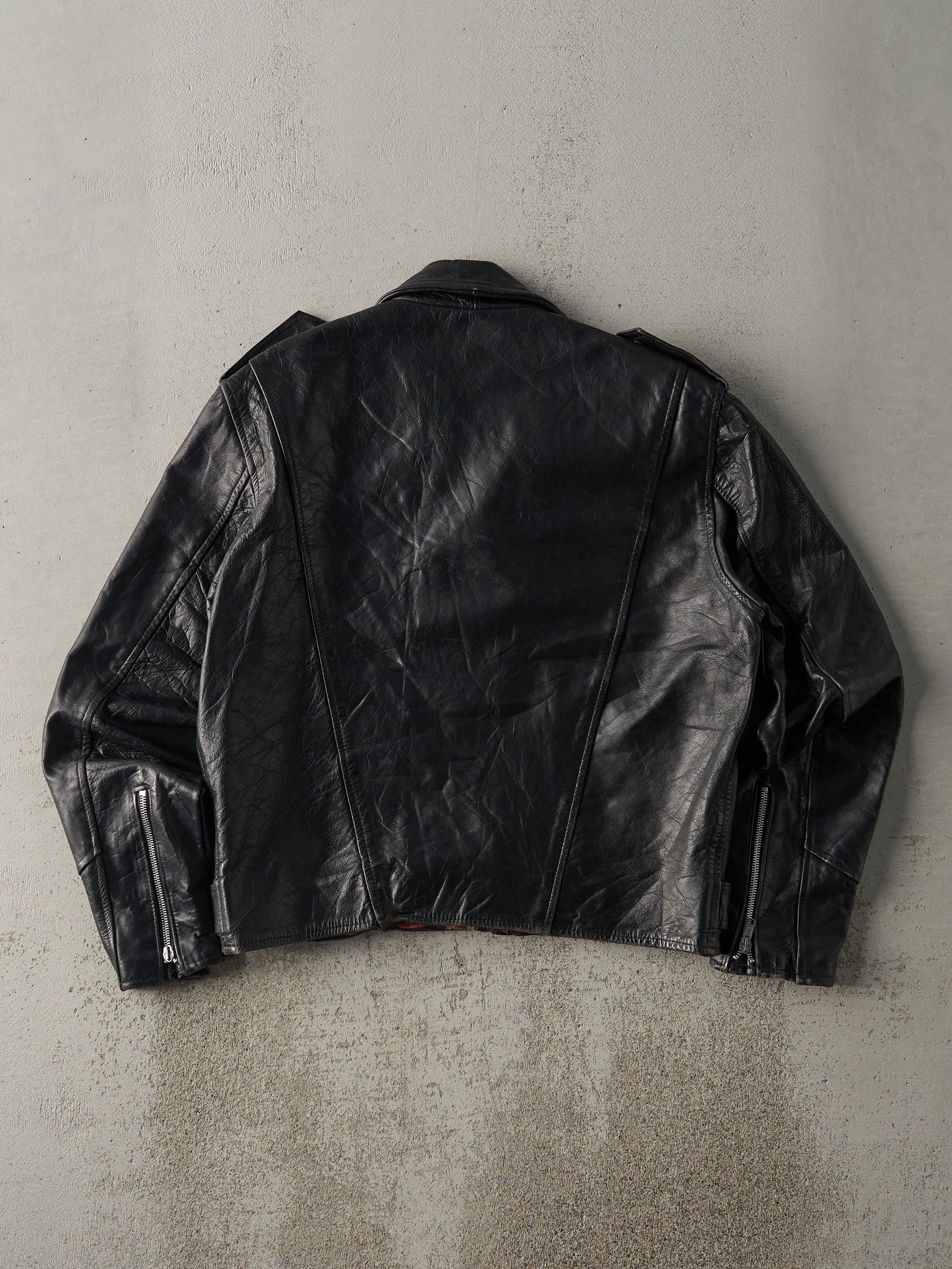 Vintage 80s Black Biker Leather Jacket (M)