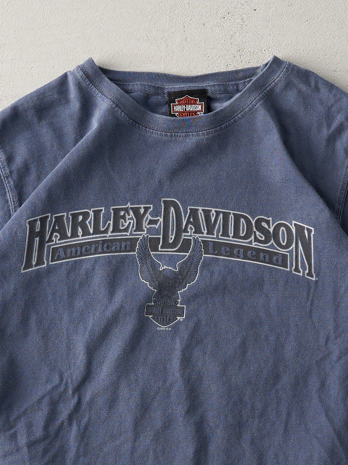 Vintage 08' Washed Blue Harley Davidson Fort Myers Florida Tee (S)