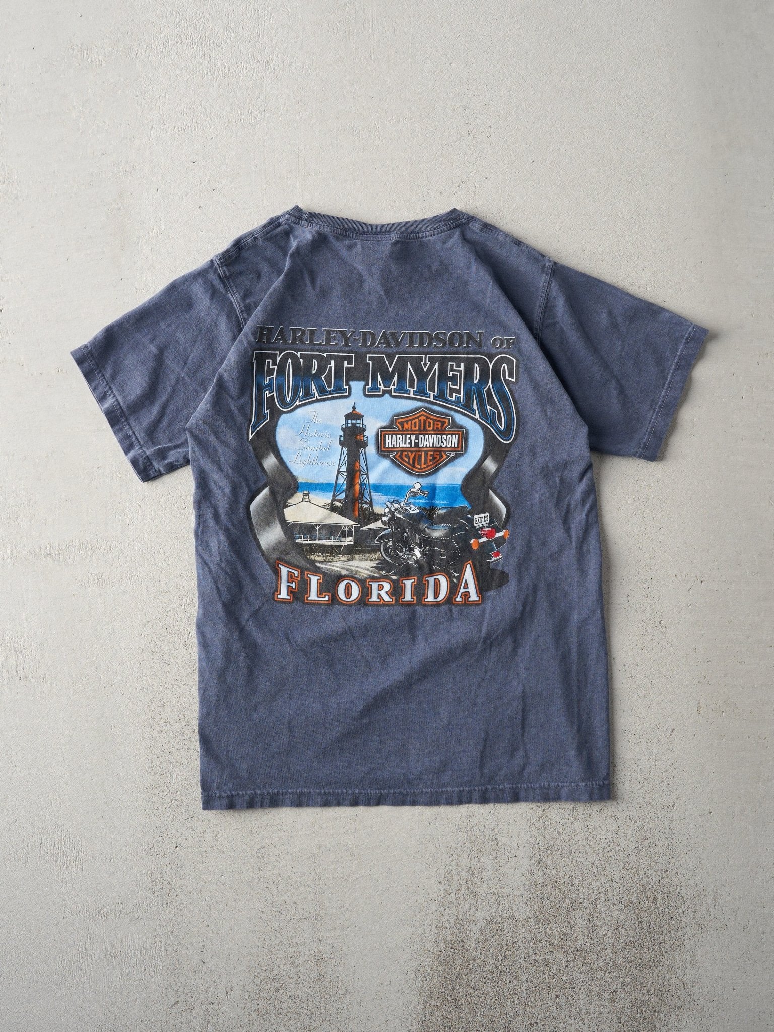 Vintage 08' Washed Blue Harley Davidson Fort Myers Florida Tee (S)