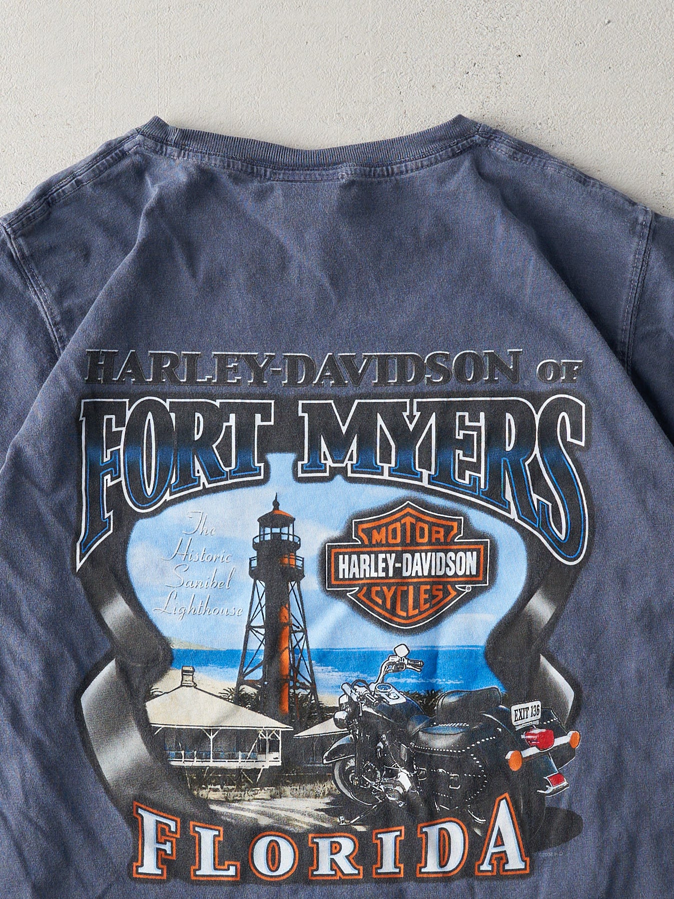 Vintage 08' Washed Blue Harley Davidson Fort Myers Florida Tee (S)