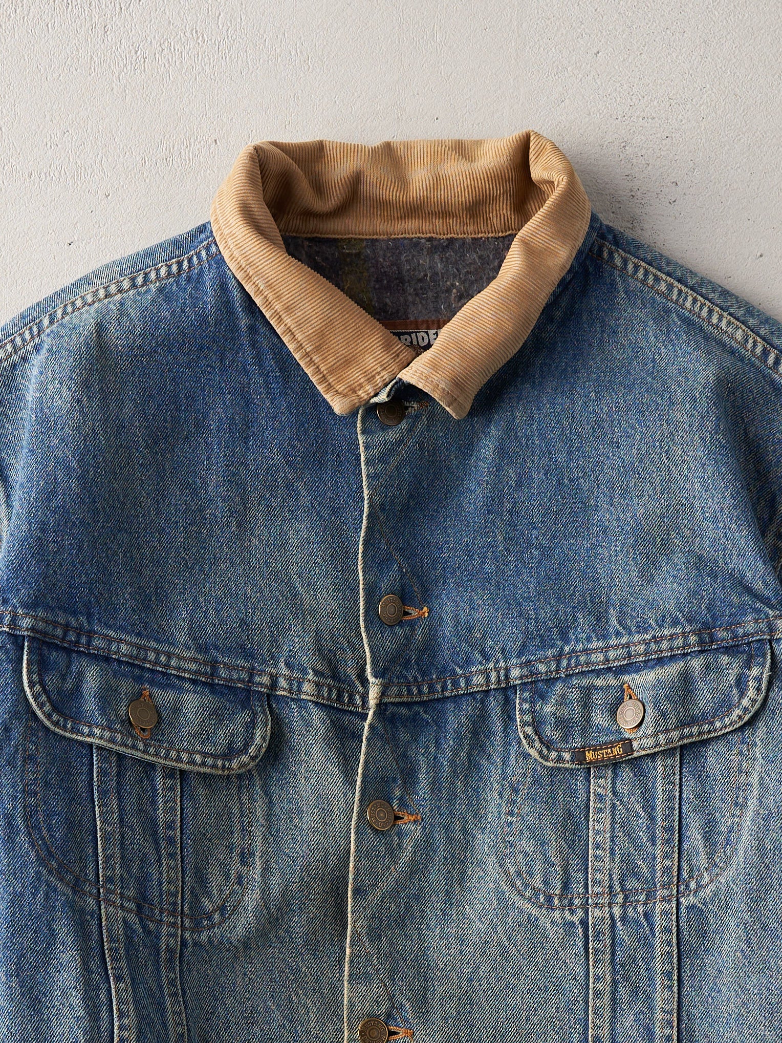 Vintage 90s Mid Wash Storm Rider Mustang Blanket Lined Denim Jacket (L/XL)