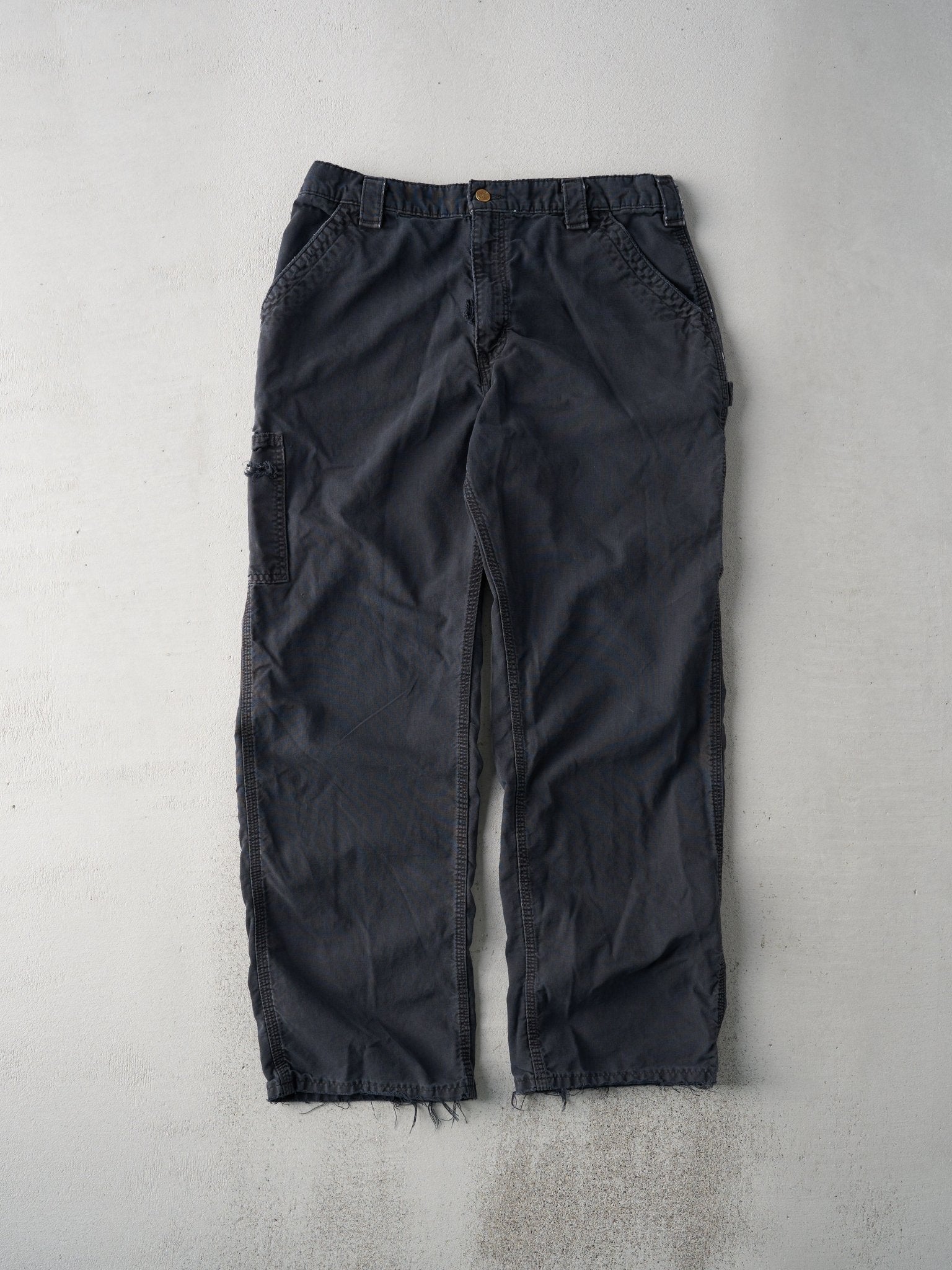 Vintage 90s Faded Black Dungaree Fit Light Weight Carhartt Carpenter Pants (35x30)