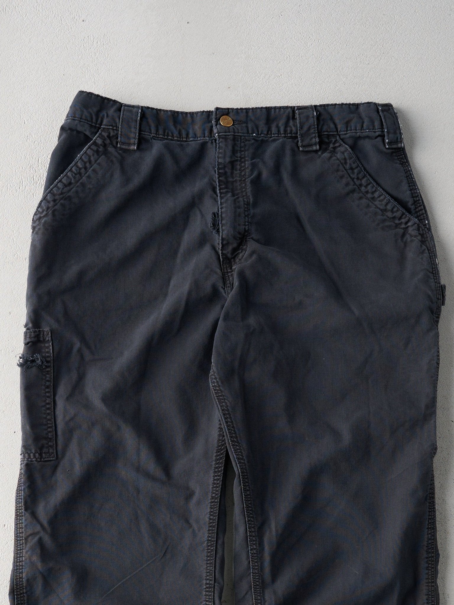 Vintage 90s Faded Black Dungaree Fit Light Weight Carhartt Carpenter Pants (35x30)