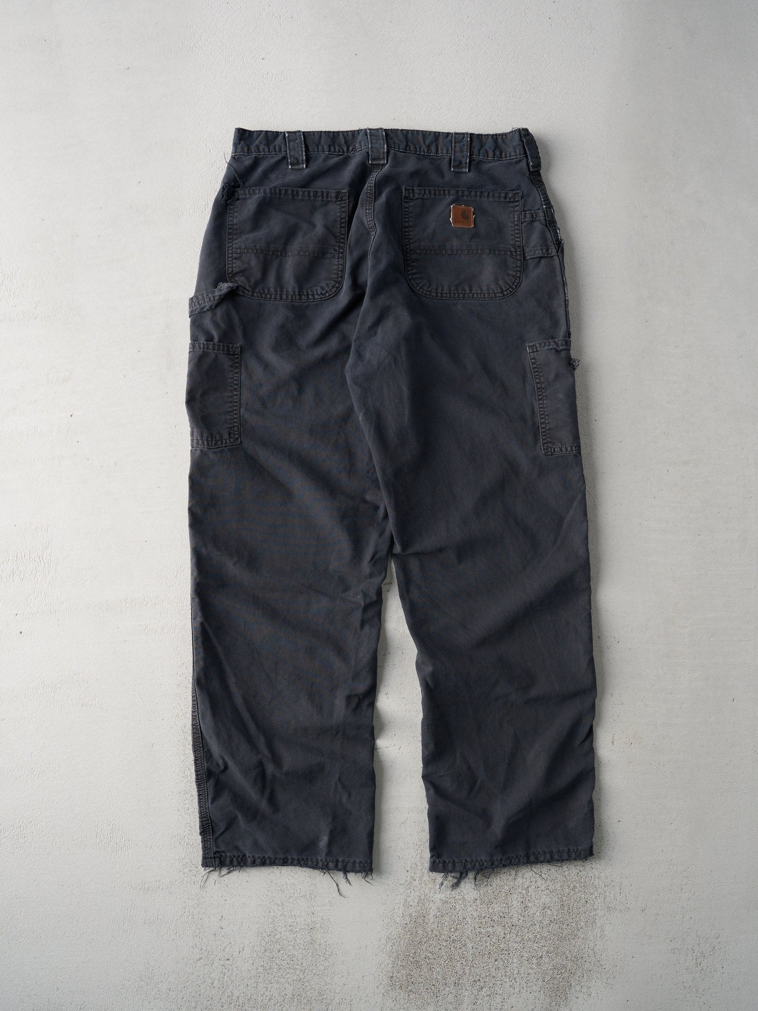 Vintage 90s Faded Black Dungaree Fit Light Weight Carhartt Carpenter Pants (35x30)