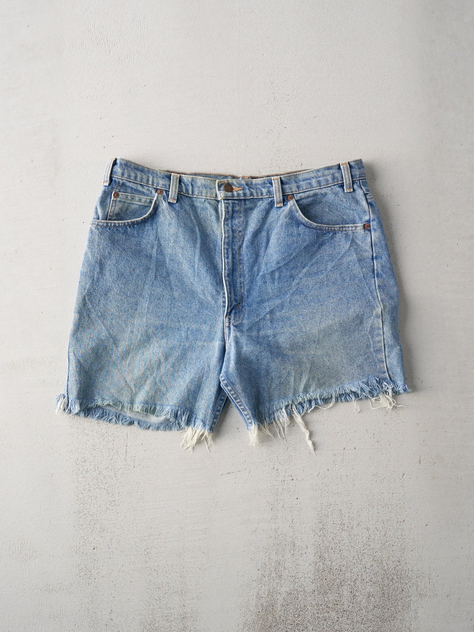 Vintage 80s Light Wash Levi 619 Orange Tab Cut Off Shorts (36x5.5)