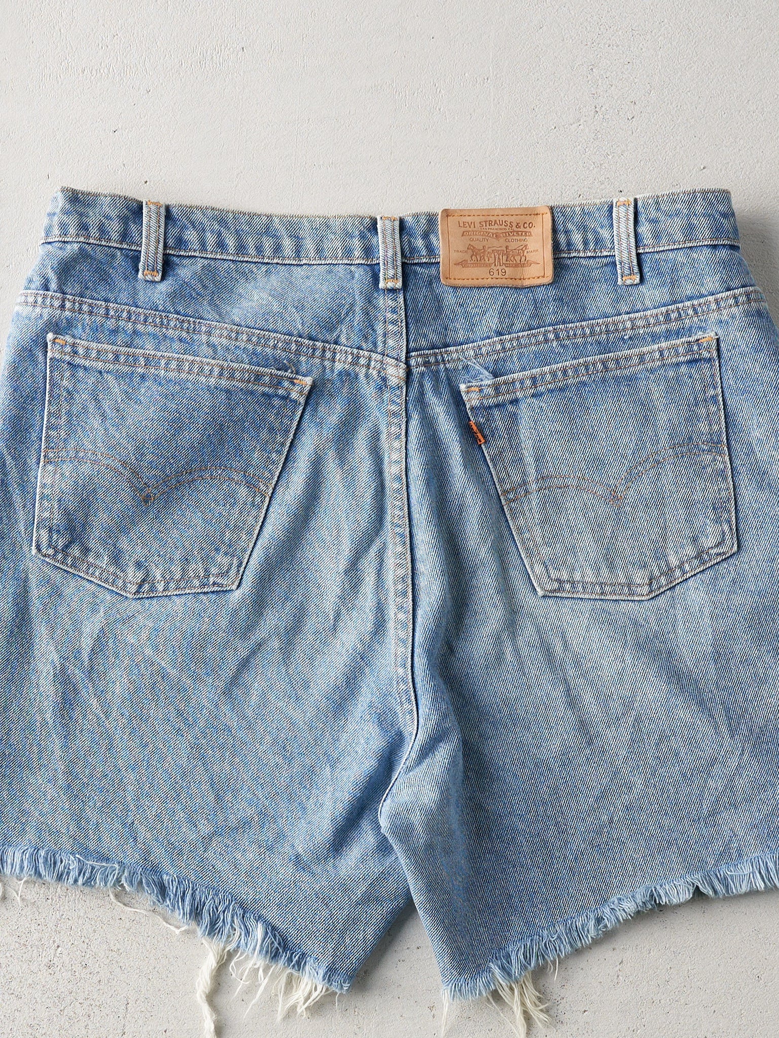 Vintage 80s Light Wash Levi 619 Orange Tab Cut Off Shorts (36x5.5)