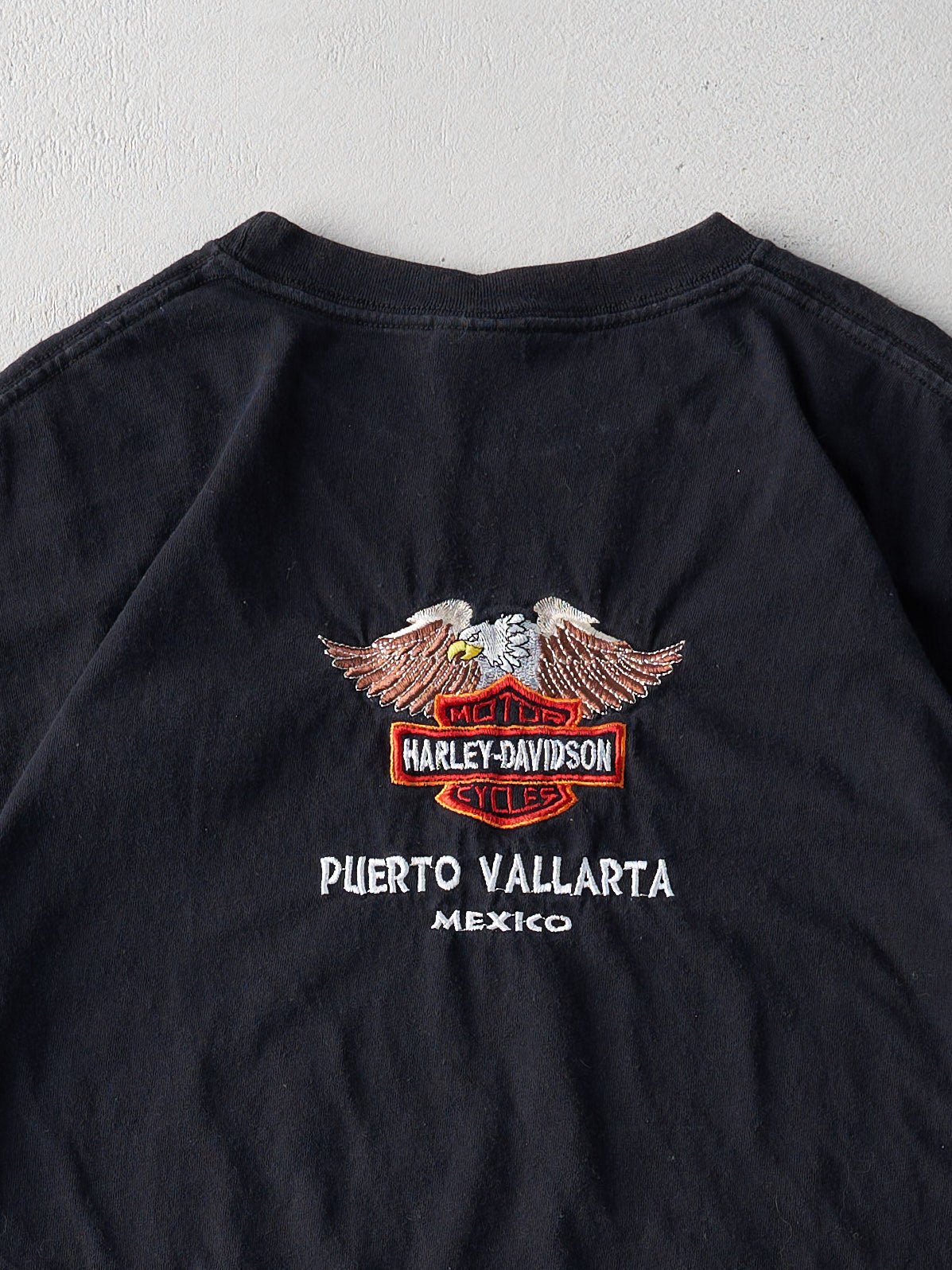 Vintage 90s Black Harley Davidson Embroidered Mexico Bootleg Tee (M/L)