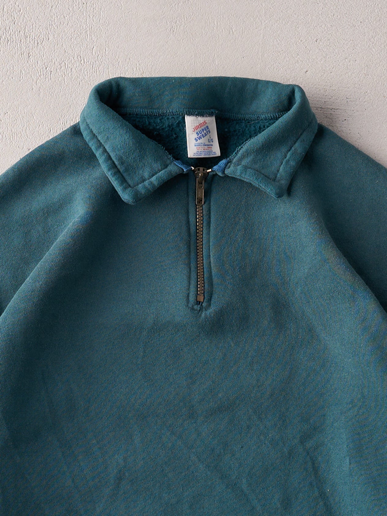 Vintage 80s Deep Teal Quarter Zip Collared Crewneck (L)