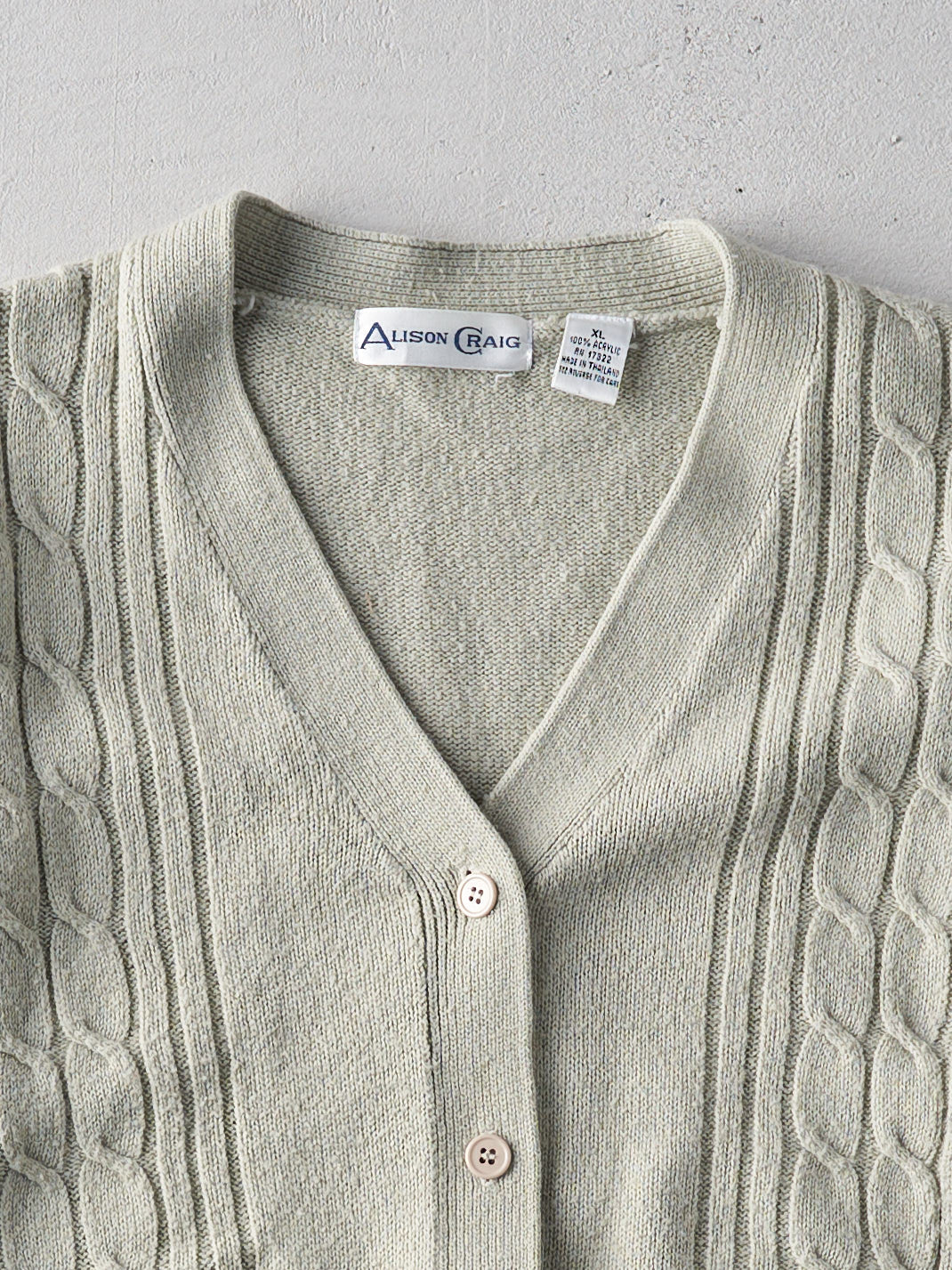 Vintage 80s Beige Alison Craig Cable Knit Cardigan (M)