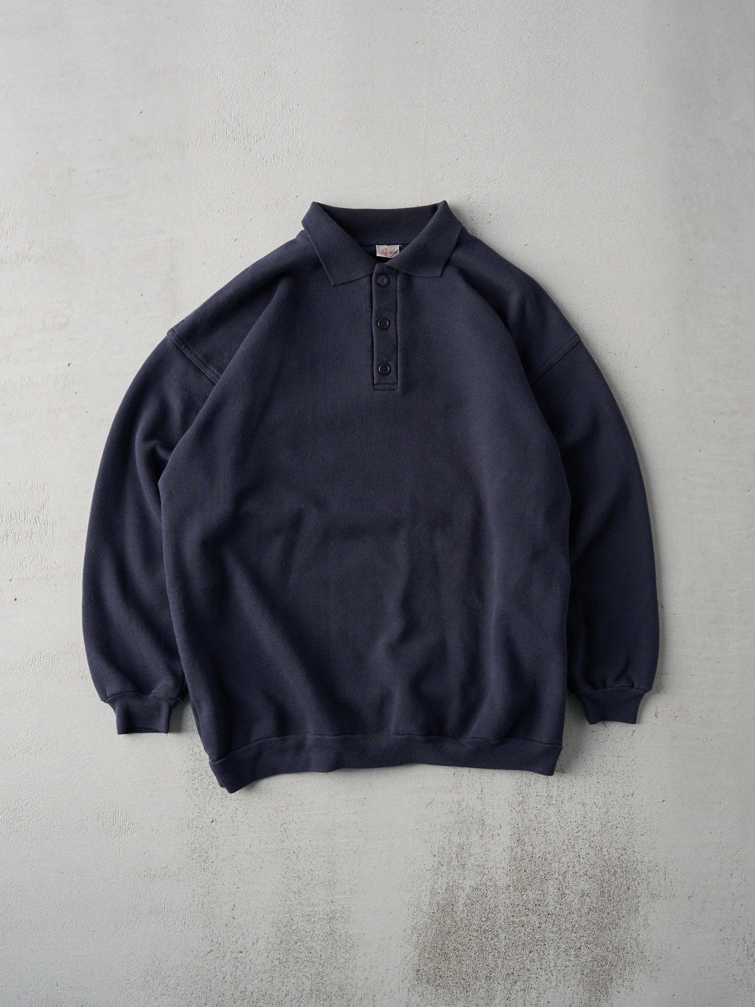 Vintage 90s Navy Blank Quarter Button Up Collared Crewneck (L)