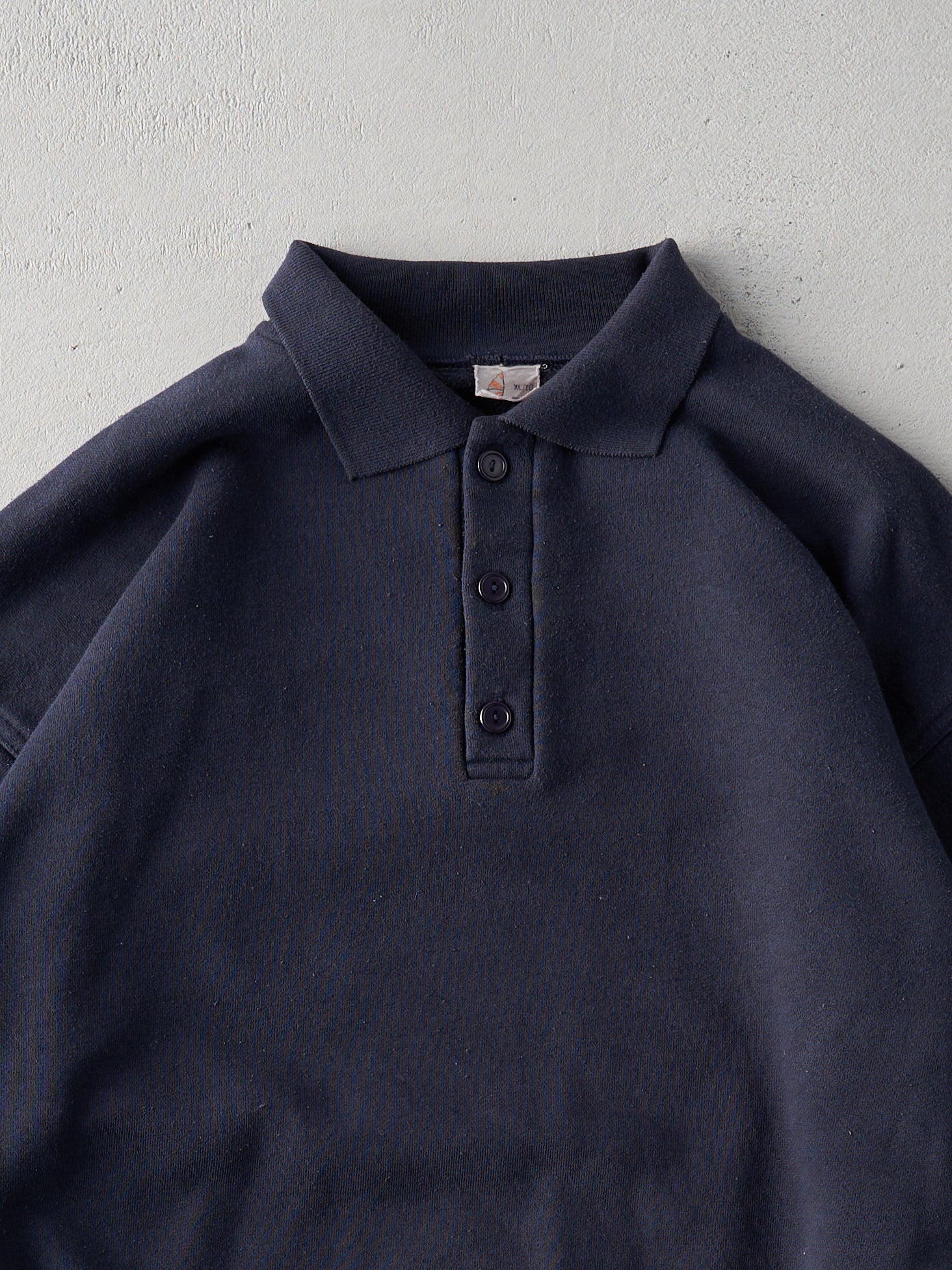 Vintage 90s Navy Blank Quarter Button Up Collared Crewneck (L)