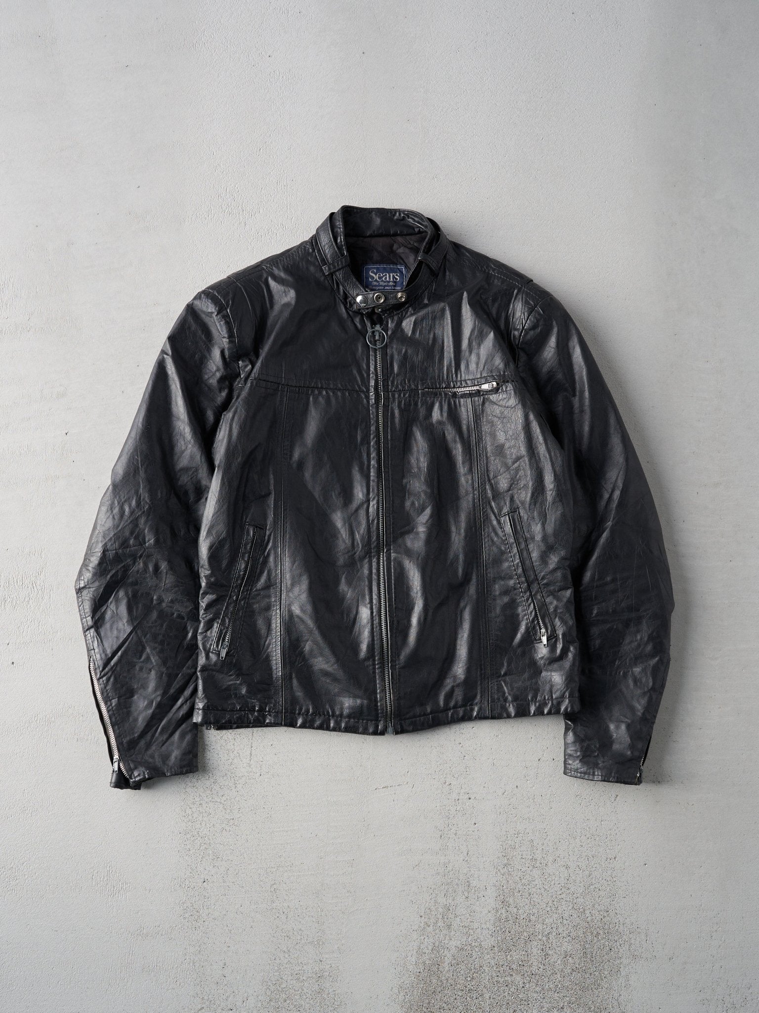 Vintage 80s Black Leather Biker Jacket (M)