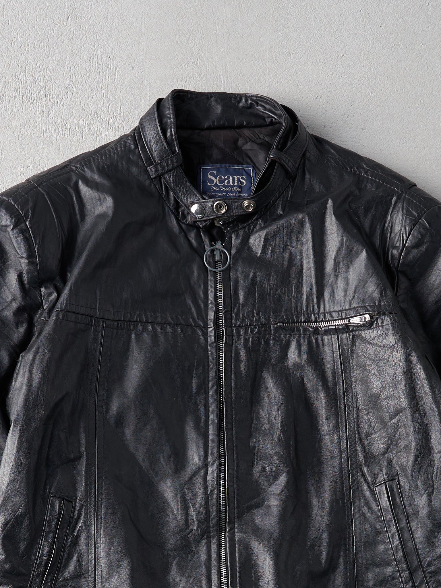 Vintage 80s Black Leather Biker Jacket (M)