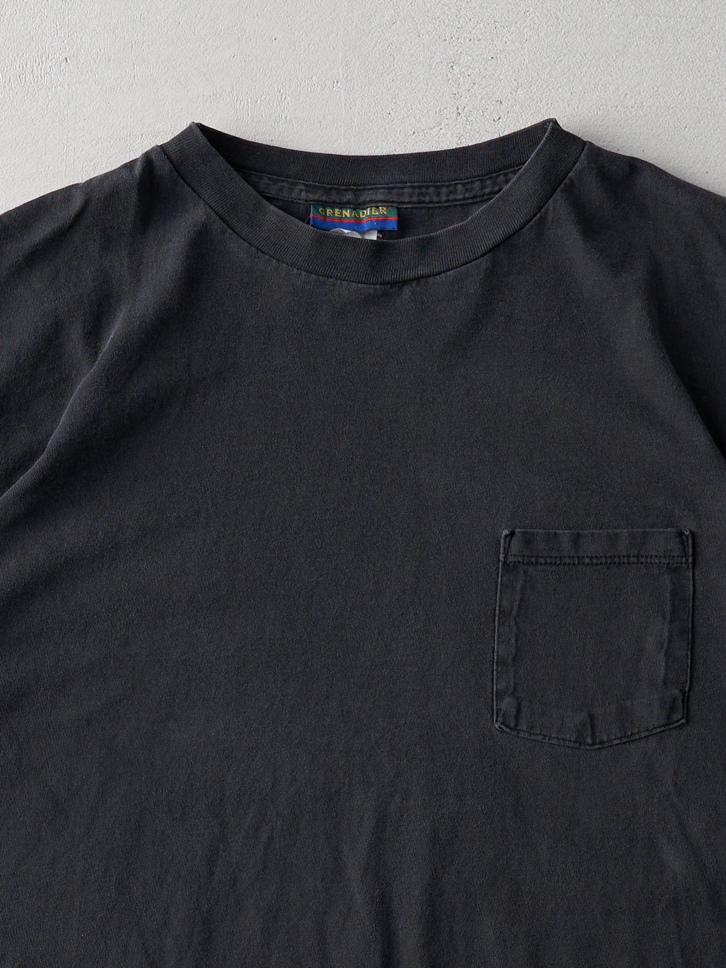 Vintage 90s Black Grenadier Blank Single Stitch Boxy Pocket Tee (L/XL)