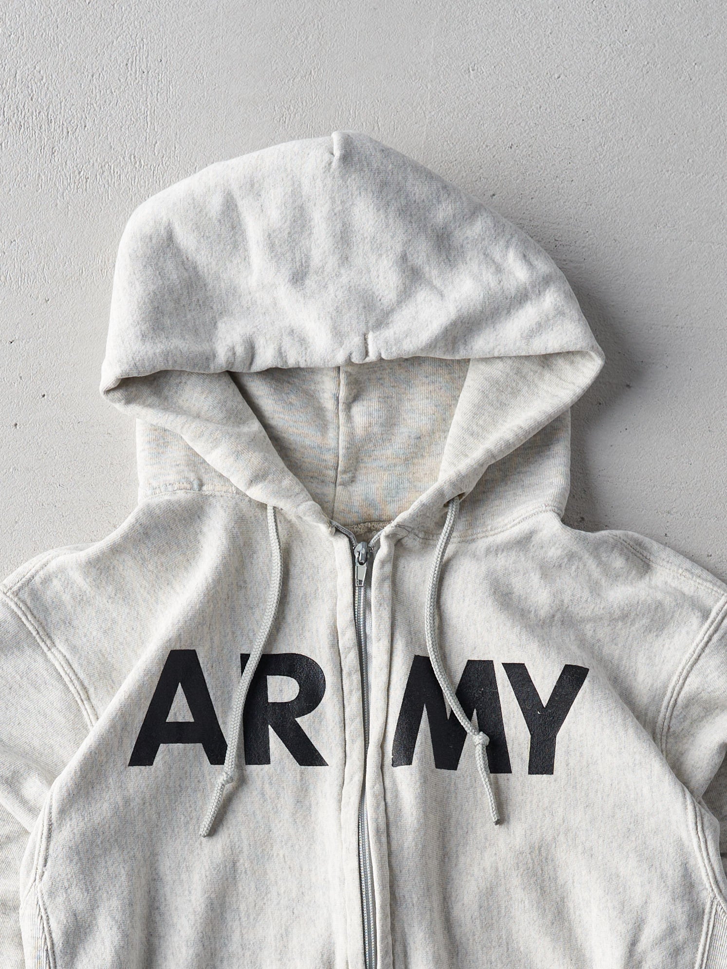 Vintage 90s Light Grey Army Zip Up Hoodie (M)