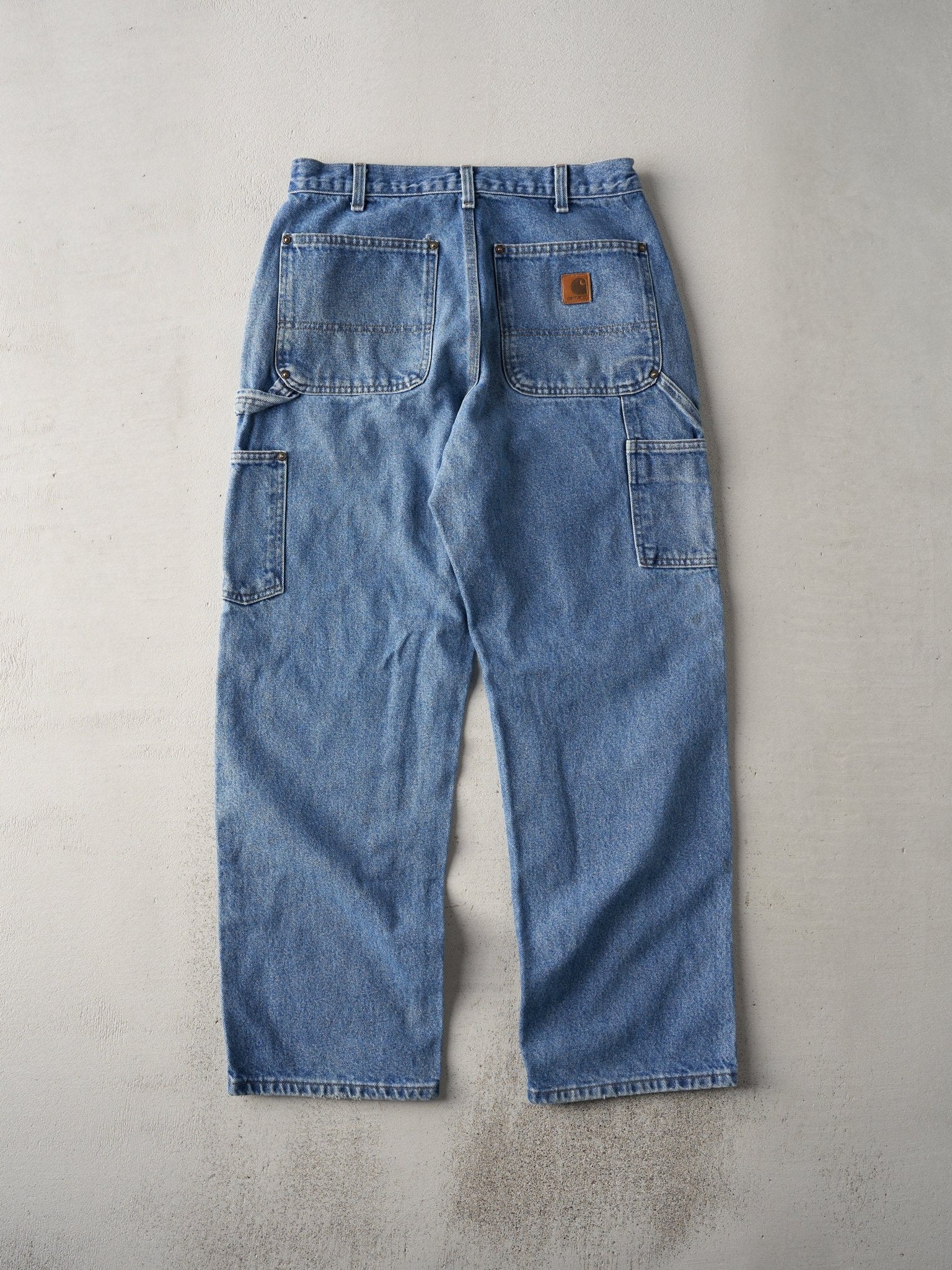 Vintage 90s Mid Wash Dungaree Double Knee Carhartt Denim Carpenter Pants (31x29)