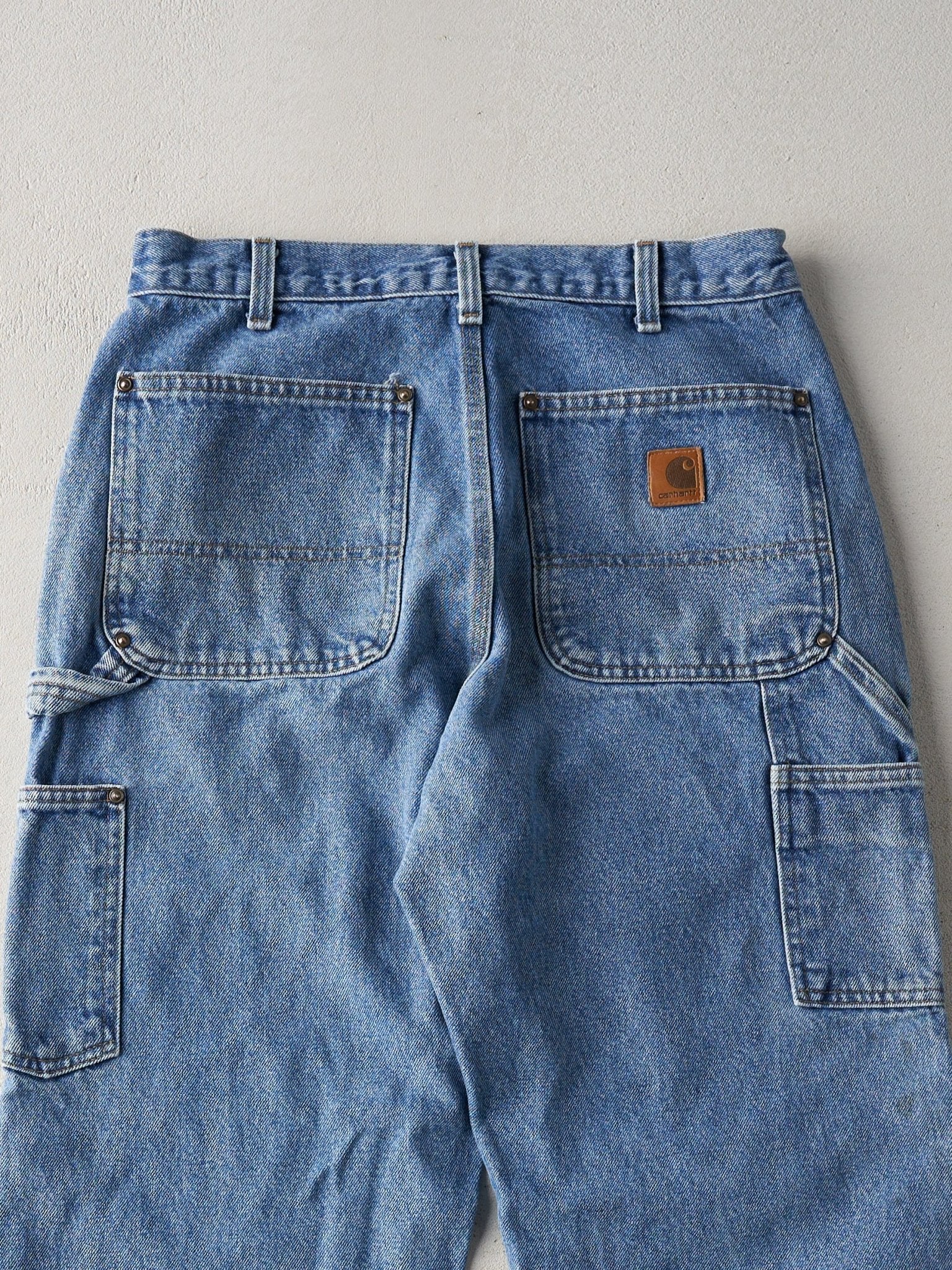 Vintage 90s Mid Wash Dungaree Double Knee Carhartt Denim Carpenter Pants (31x29)